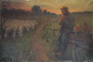 "The shepherd with his sheep" Oil on canvas.