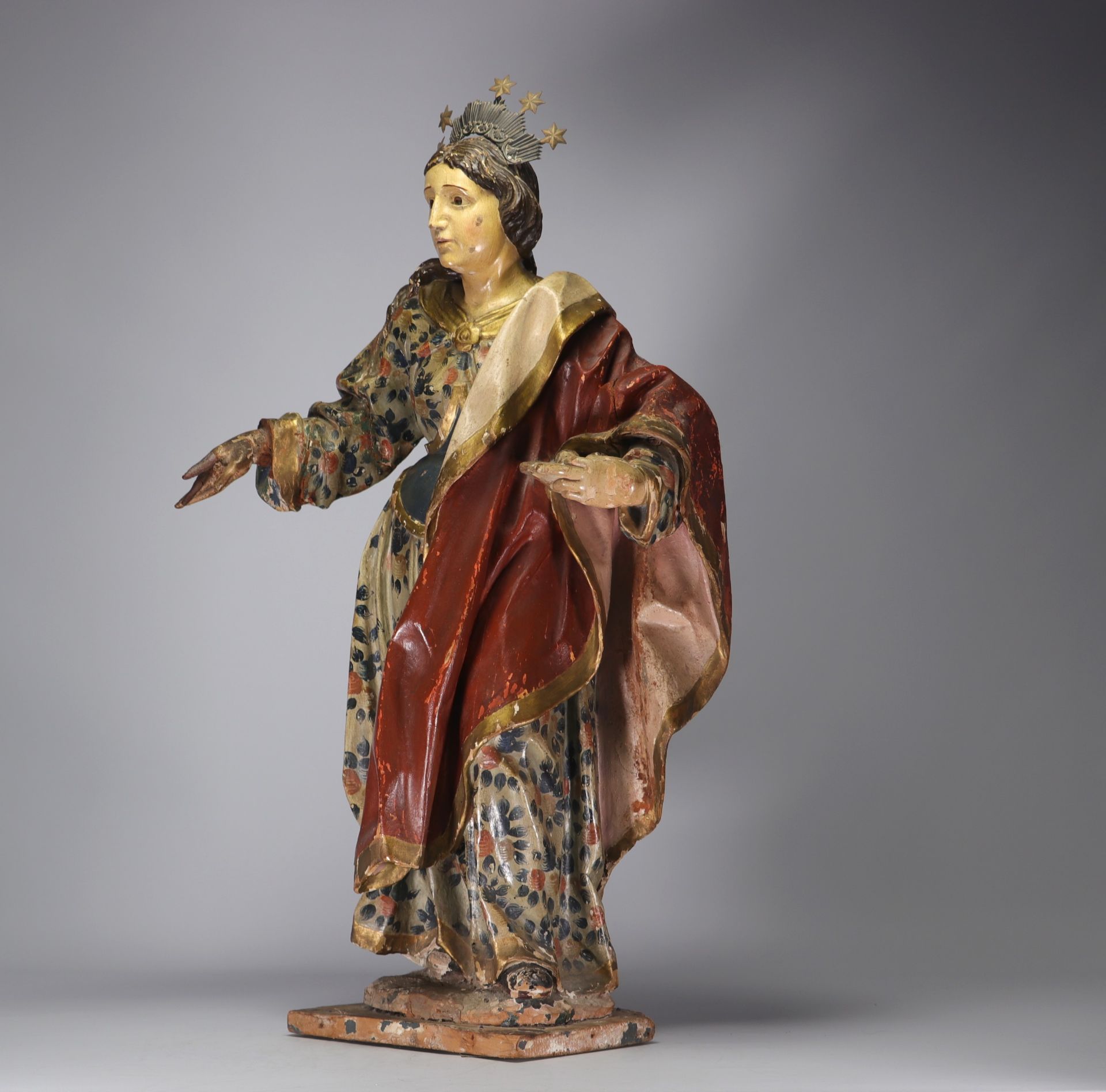 "Sainte Cecile", imposing 18th-century polychrome wood sculpture. - Image 2 of 5