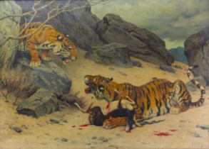 Georges Frederic ROTIG (1873-1961) Oil on canvas "The Tigers