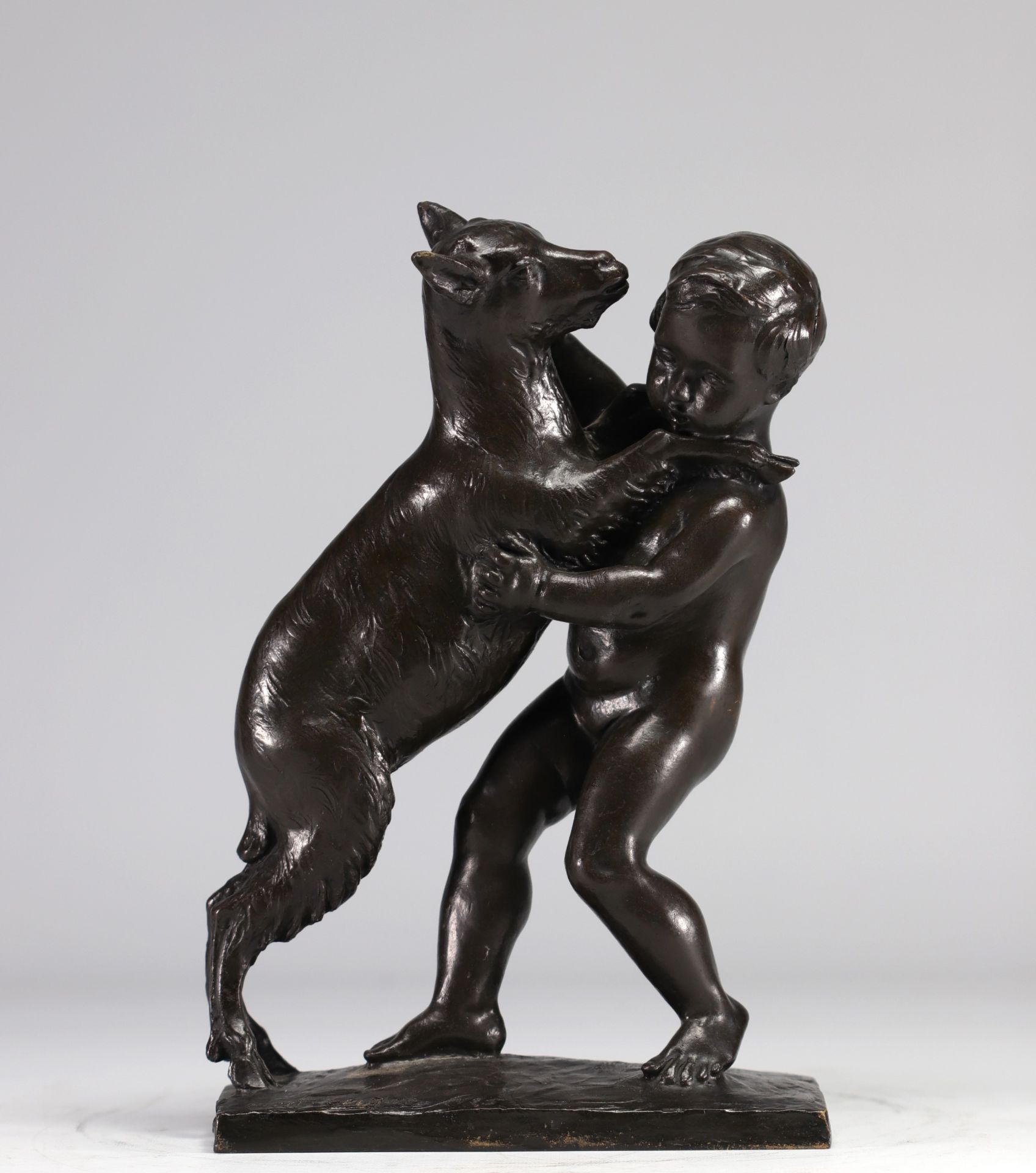 Albert MARQUE (1872 - 1939) Bronze "child and dog" Valsuani founder's stamp