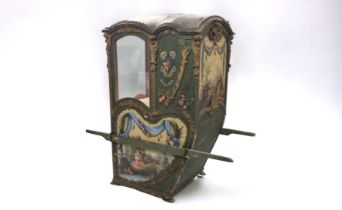 Wooden sedan chair decorated with Louis XV-style "romantic scenes" paintings