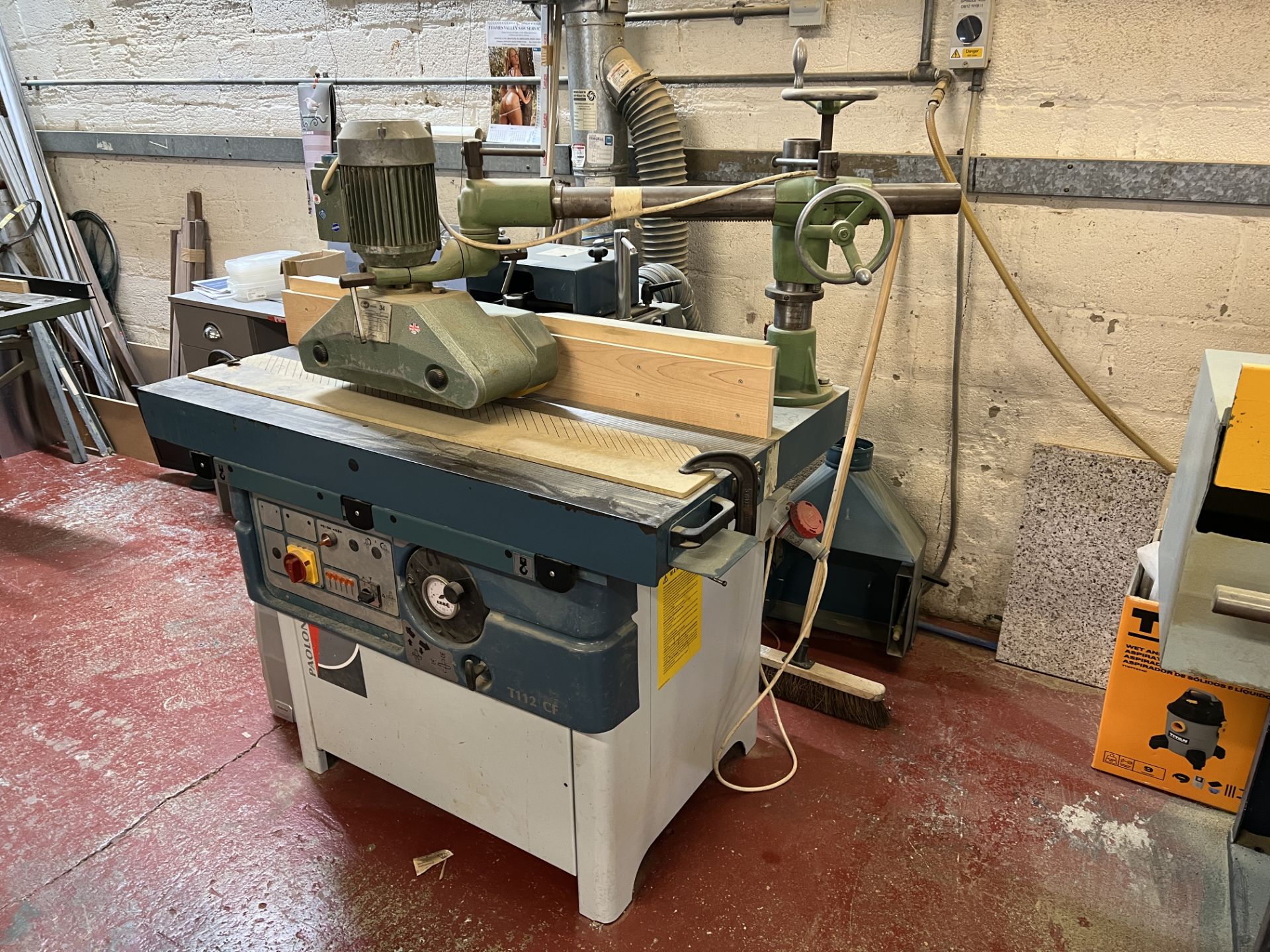 Paoloni T112CF spindle moulder with Smith 34 powered feeder, 1200 x 600mm work table, working speeds