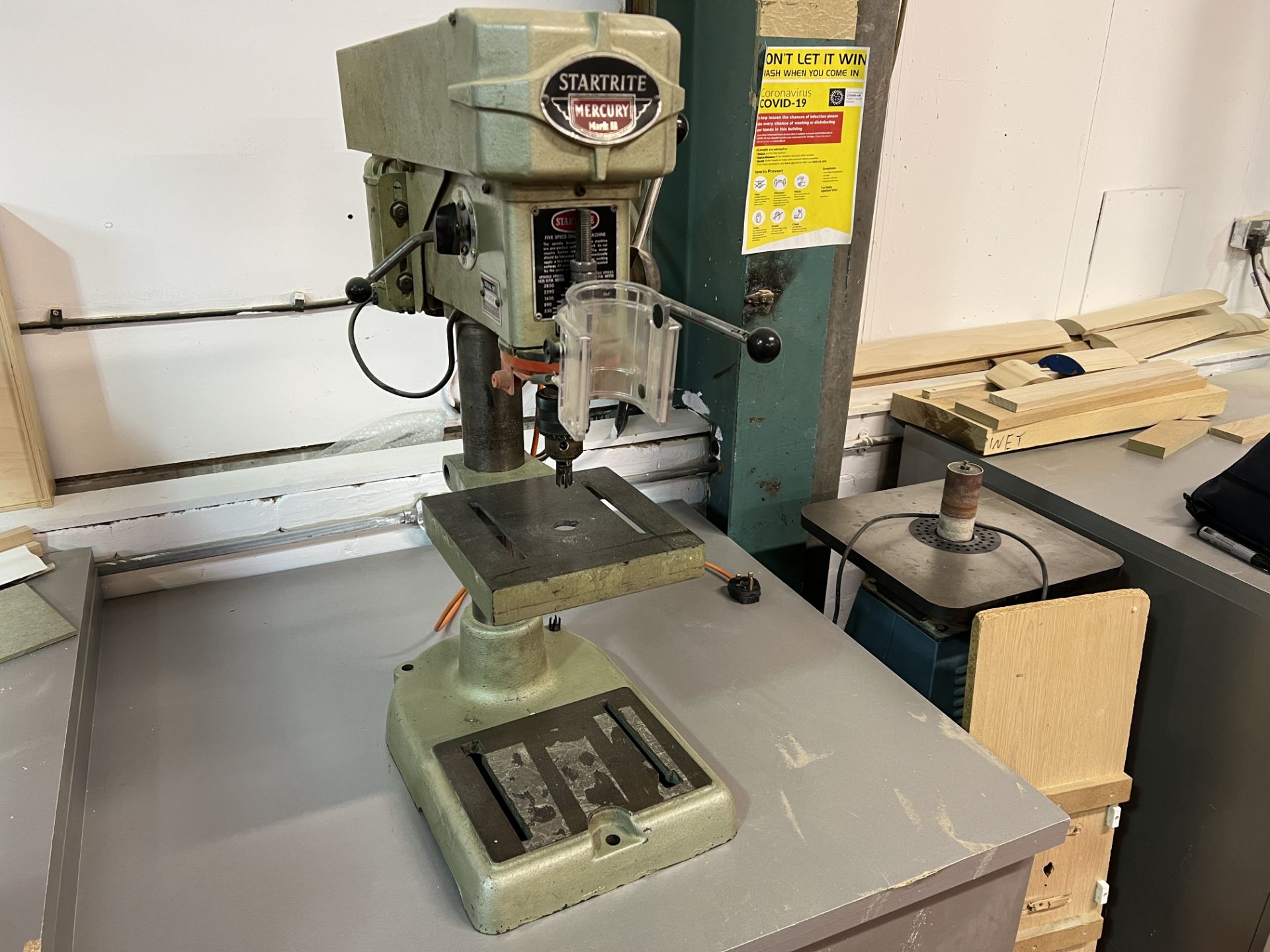 Startrite Mercury MK II bench top pedestal drill with 215mm x 220mm rise and full work table, 10