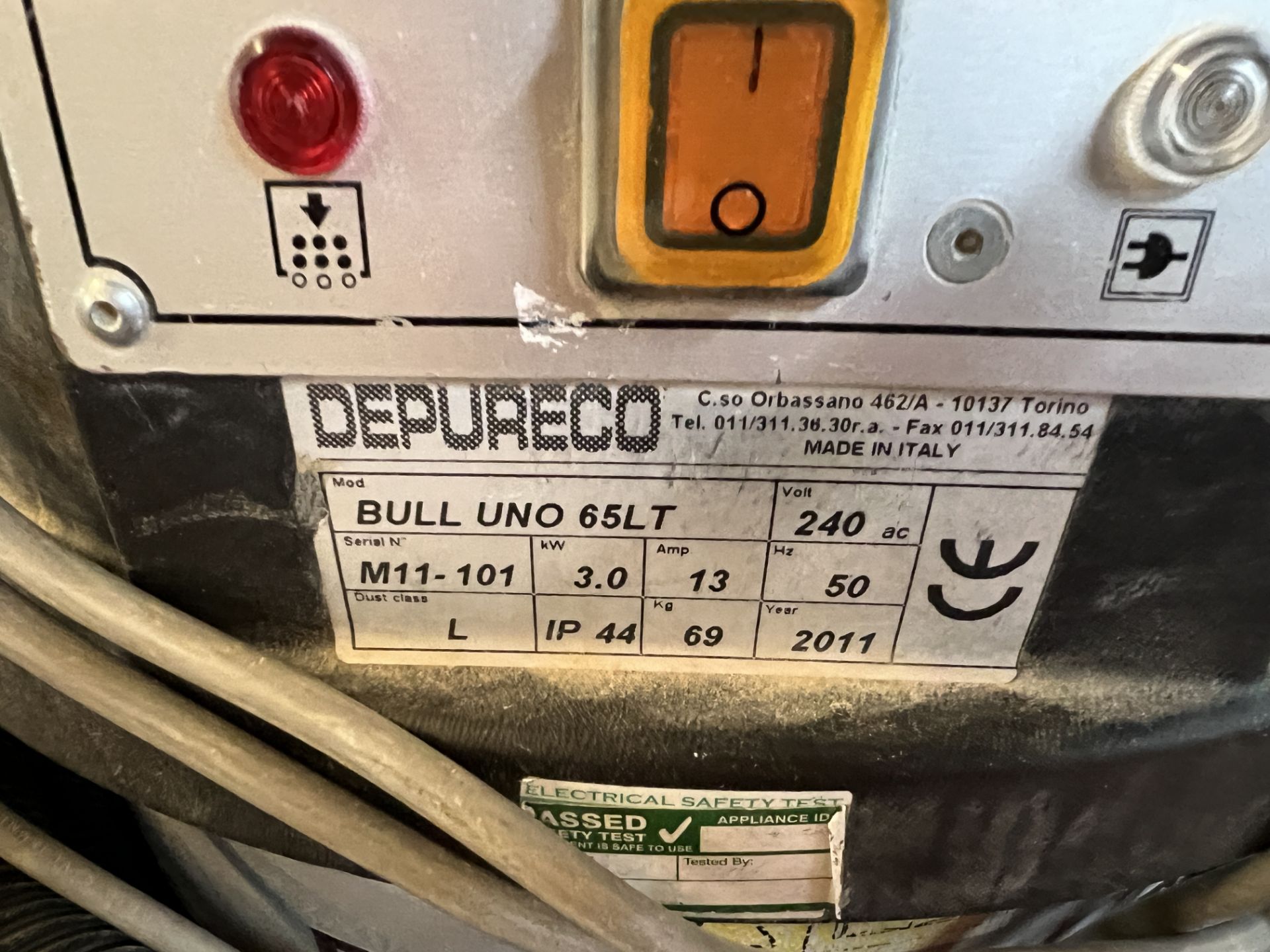 Depurco Bull Uno 65 LT industrial vacuum, 65 litre capacity, dust class L, 240 volts 3 Kw, S/no. - Image 5 of 6