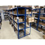 26 bays of various light duty adjustable shelving with chipboard shelving inserts, 130 shelving