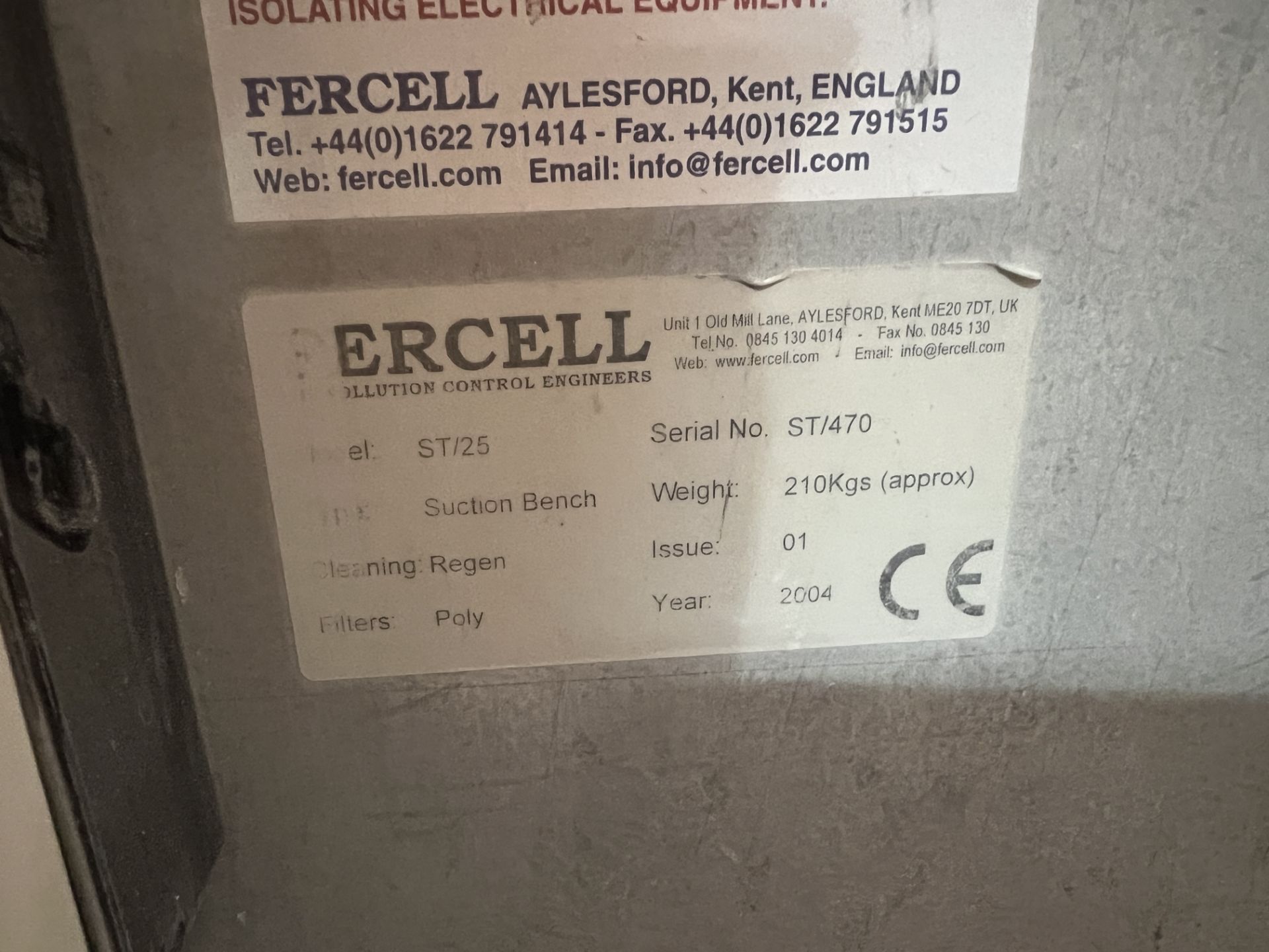 Fercell Clean Air Active ST/25 down draft steel sanding bench, 2.5m (L) x 1m (W) x .9m (H), S/No. - Image 3 of 5