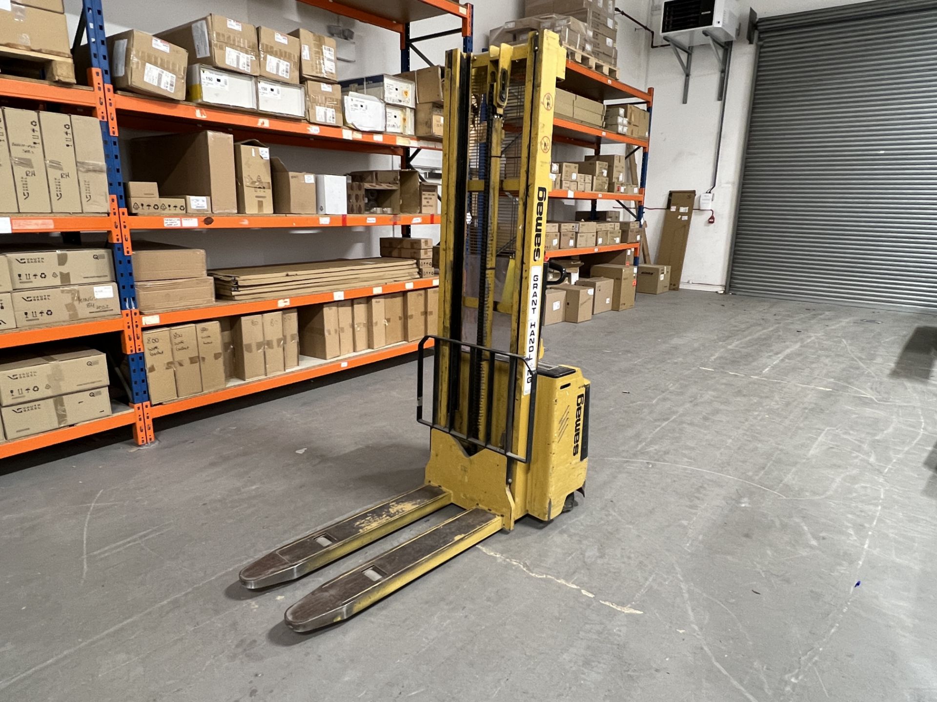 Samag Ego 10 pedestrian controlled electric pallet truck, 1,000 kg capacity, maximum lift height