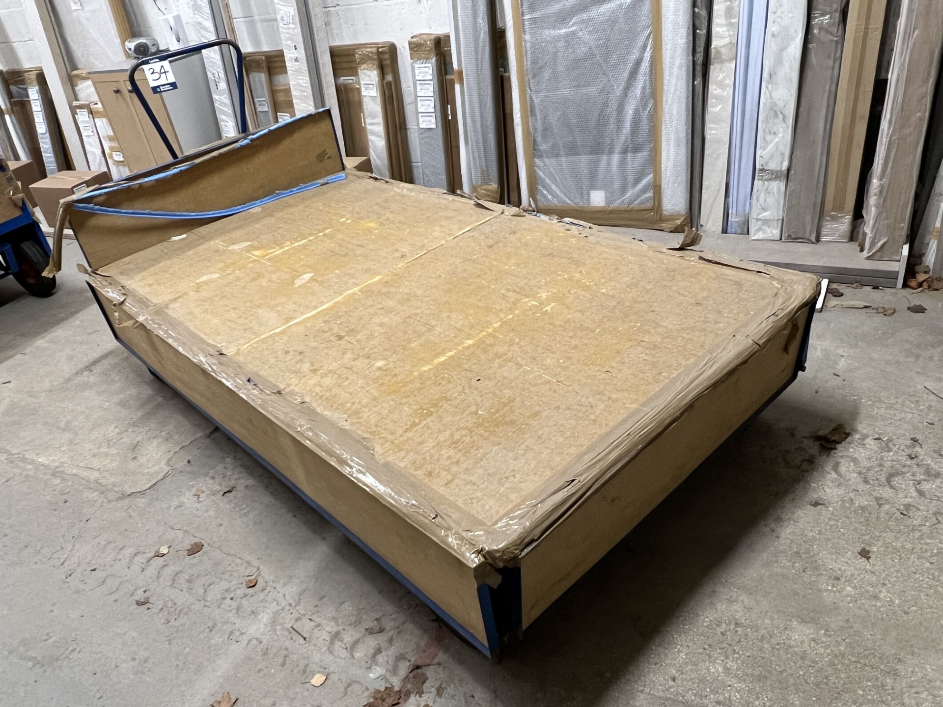 Mobile drop side flat bed pedestrian flatbed warehouse trolley, 2.5m (L) x 1.3M (W) x .52M(H),