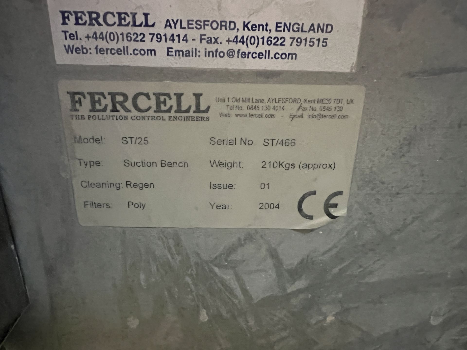 Fercell Clean Air Active ST/25 down draft steel sanding bench, 2.5m (L) x 1m (W) x .9m (H)S/No. ST - Image 3 of 5
