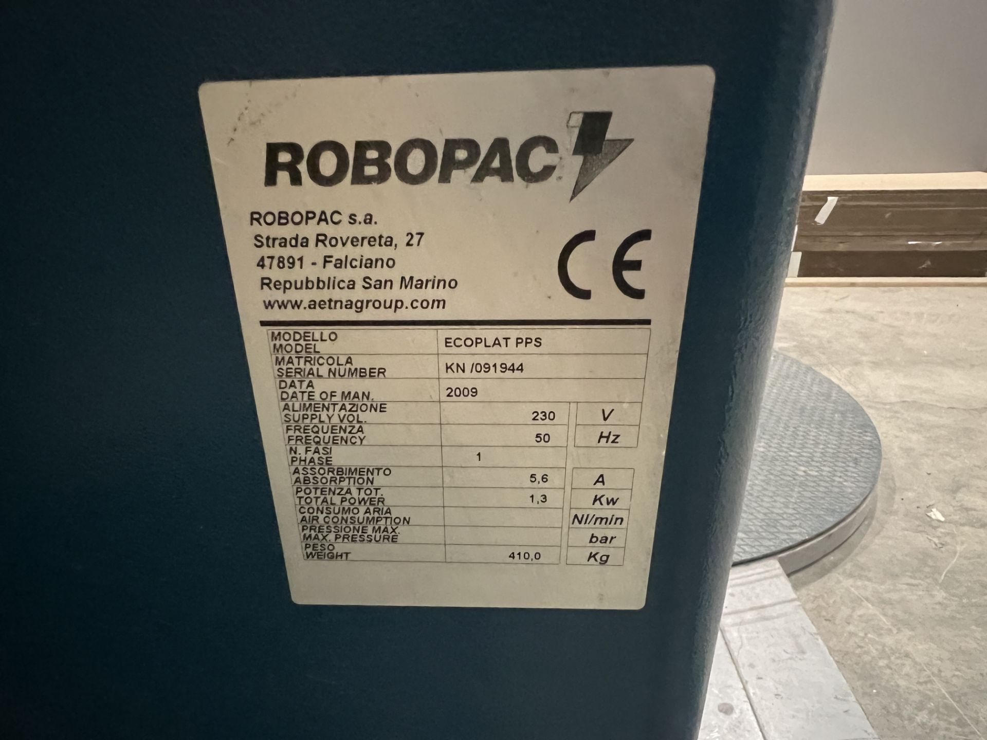 Robopac Ecoplat PPS KN/091944 turntable pallet wrapper, rotary table size 1.64m, maximum weight - Image 5 of 6