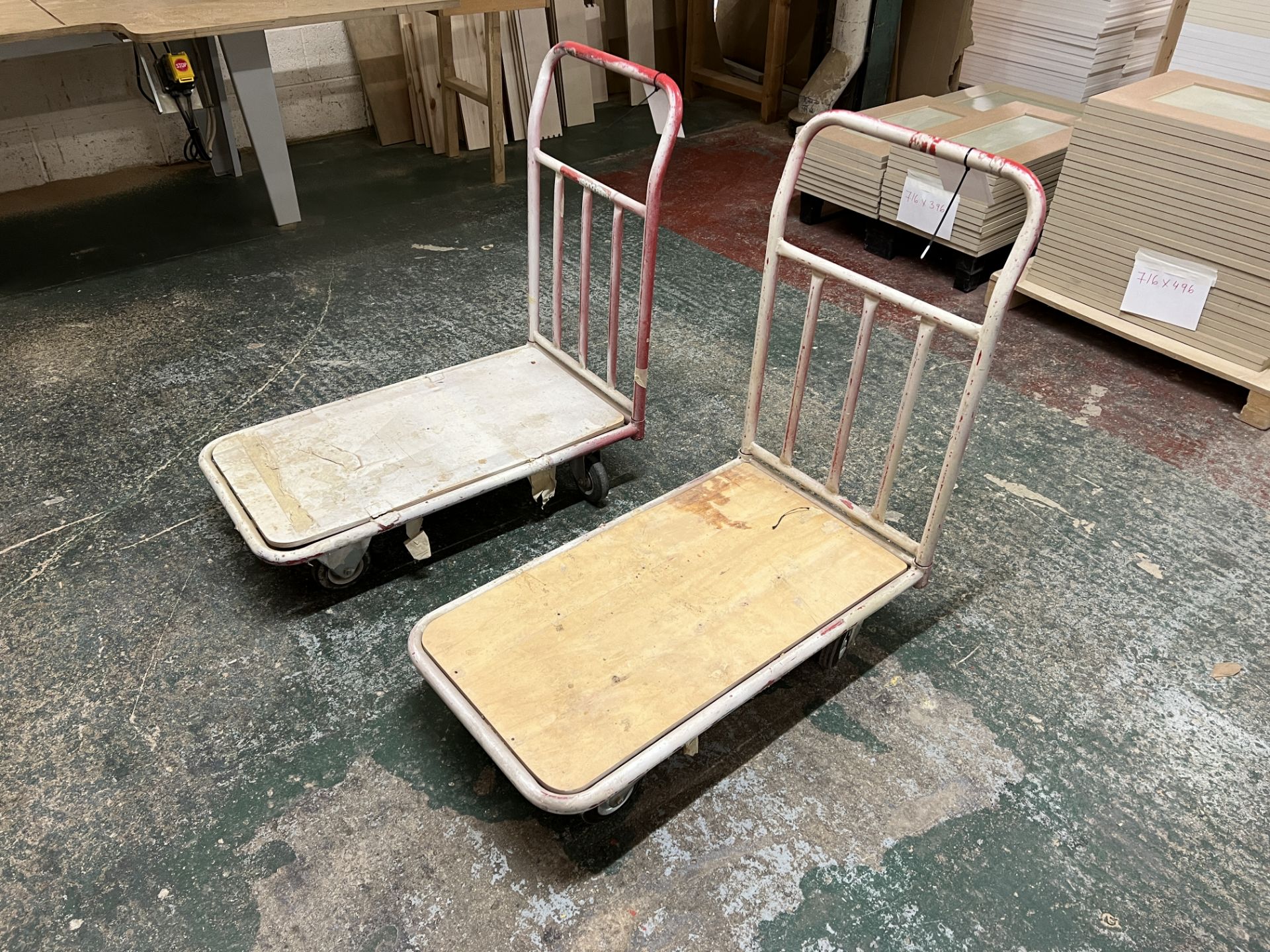 Flatbed trolley, bedsize 500mm x 850mm with removable handle (Qty 2), location Manor Building