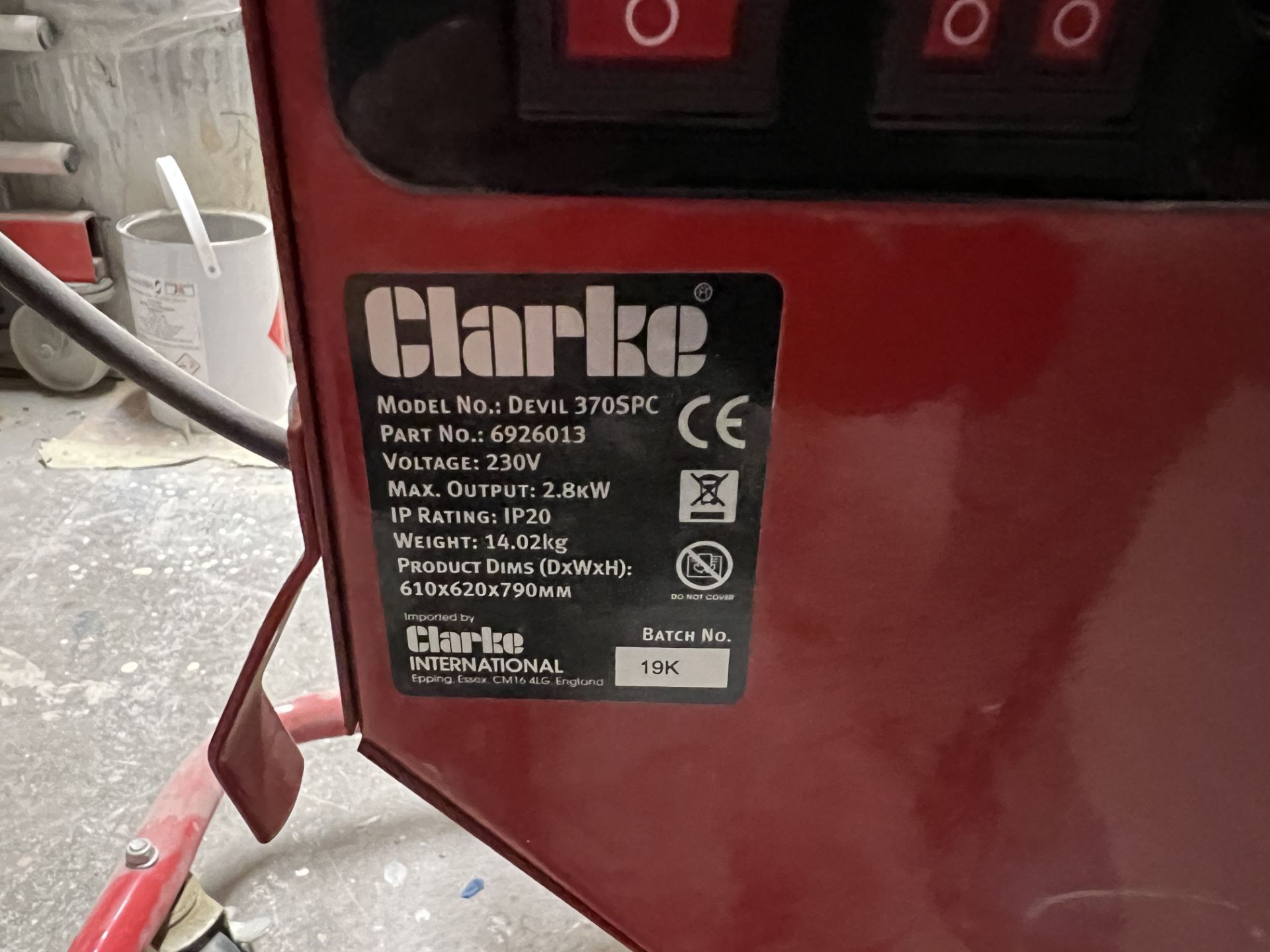 Clark Devil 370SPC Inferred heater with remote control, 230 volts, 2.8 Kw, DOM 2019, location - Image 2 of 3
