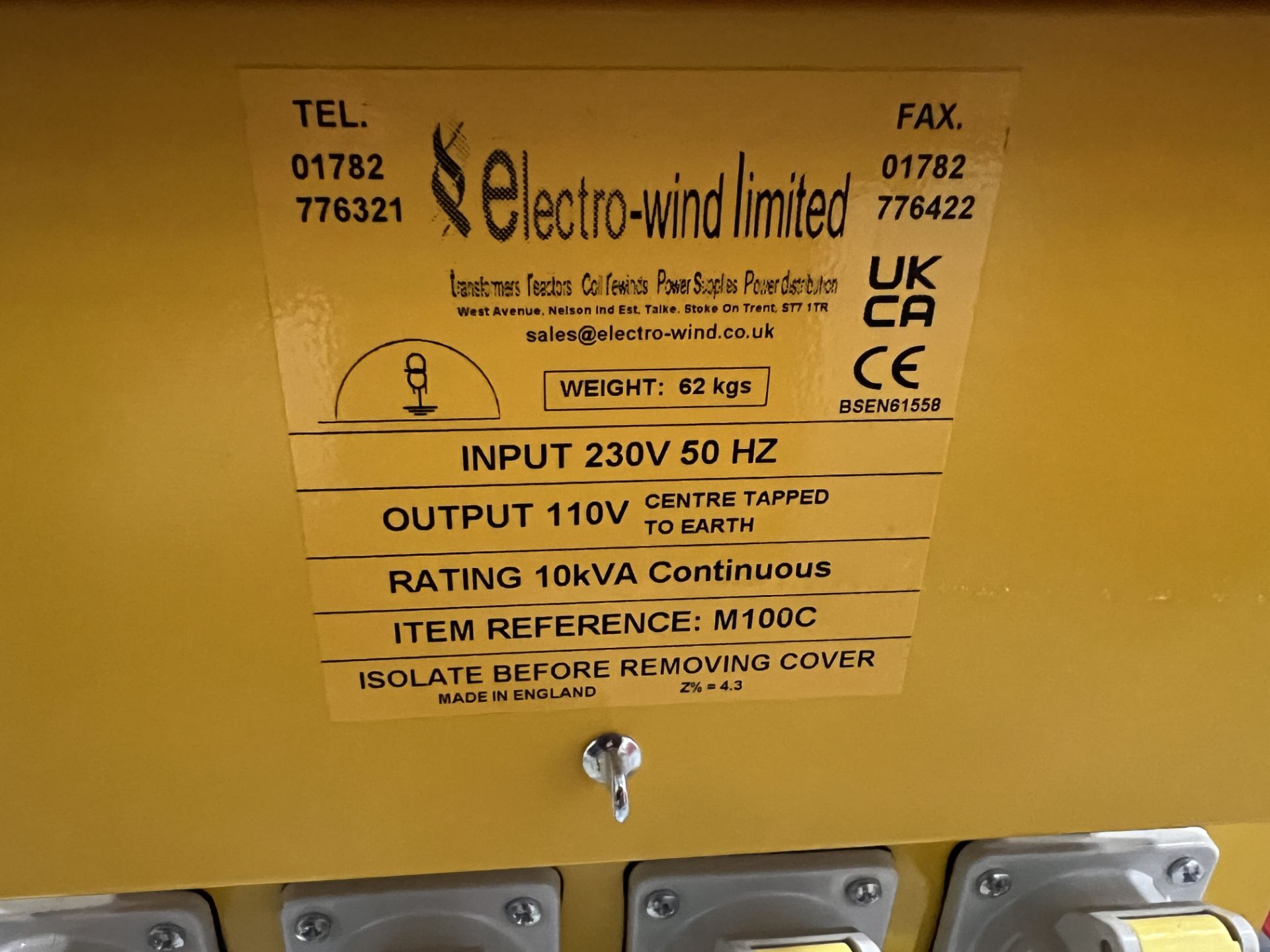Electro-wind limited M100C power stepdown transformer (2022) (Unused), input voltage 240 volts, - Image 3 of 6