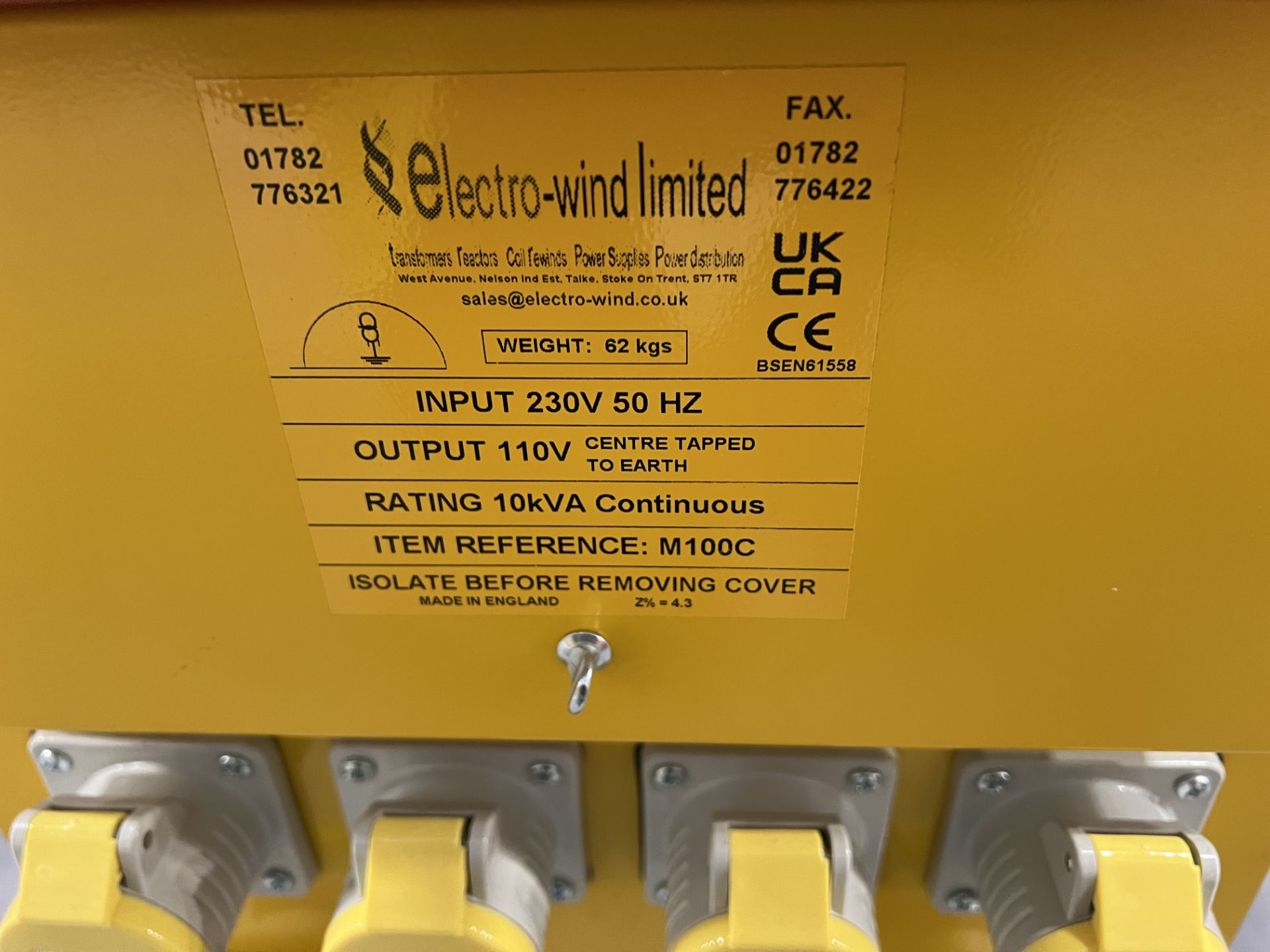 Electro-wind limited M100C power stepdown transformer (2022) (Unused), input voltage 240 volts, - Image 3 of 5