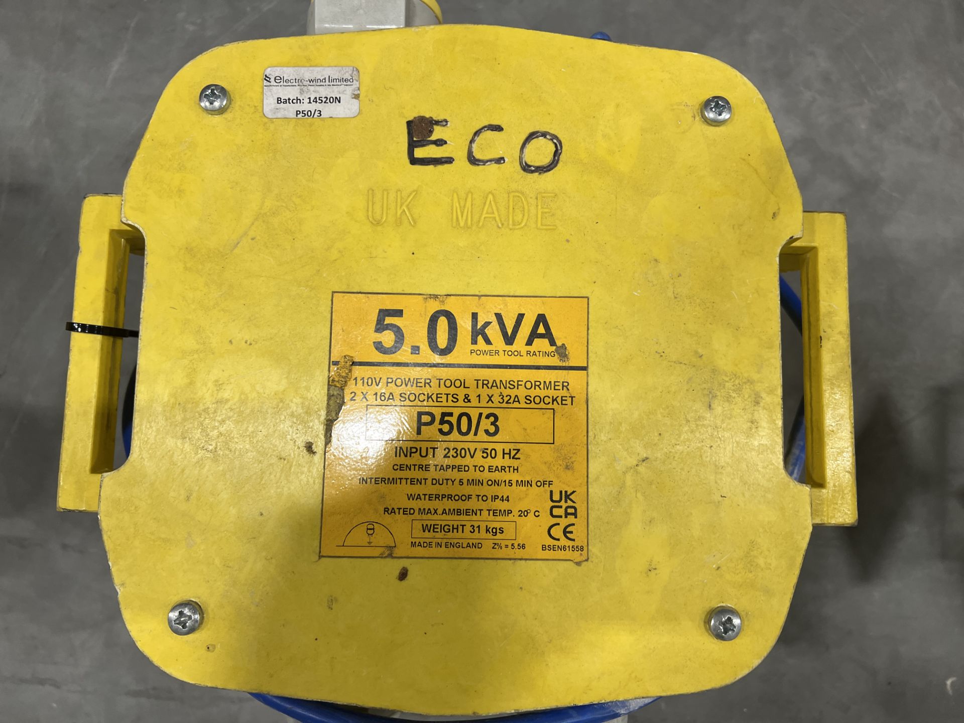Electro - Wind Ltd P50/3 - 230 volt to 110 volt power tool stepdown transformer duty rated at - Image 2 of 5