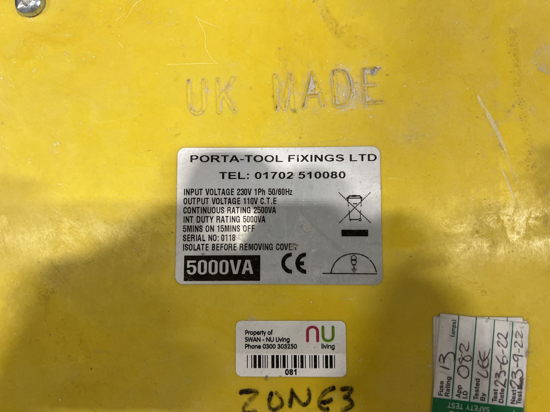 Porta - Tool Fixing Ltd 230 volt to 110 volt power tool stepdown transformer duty rated at 5KVA, - Image 2 of 4