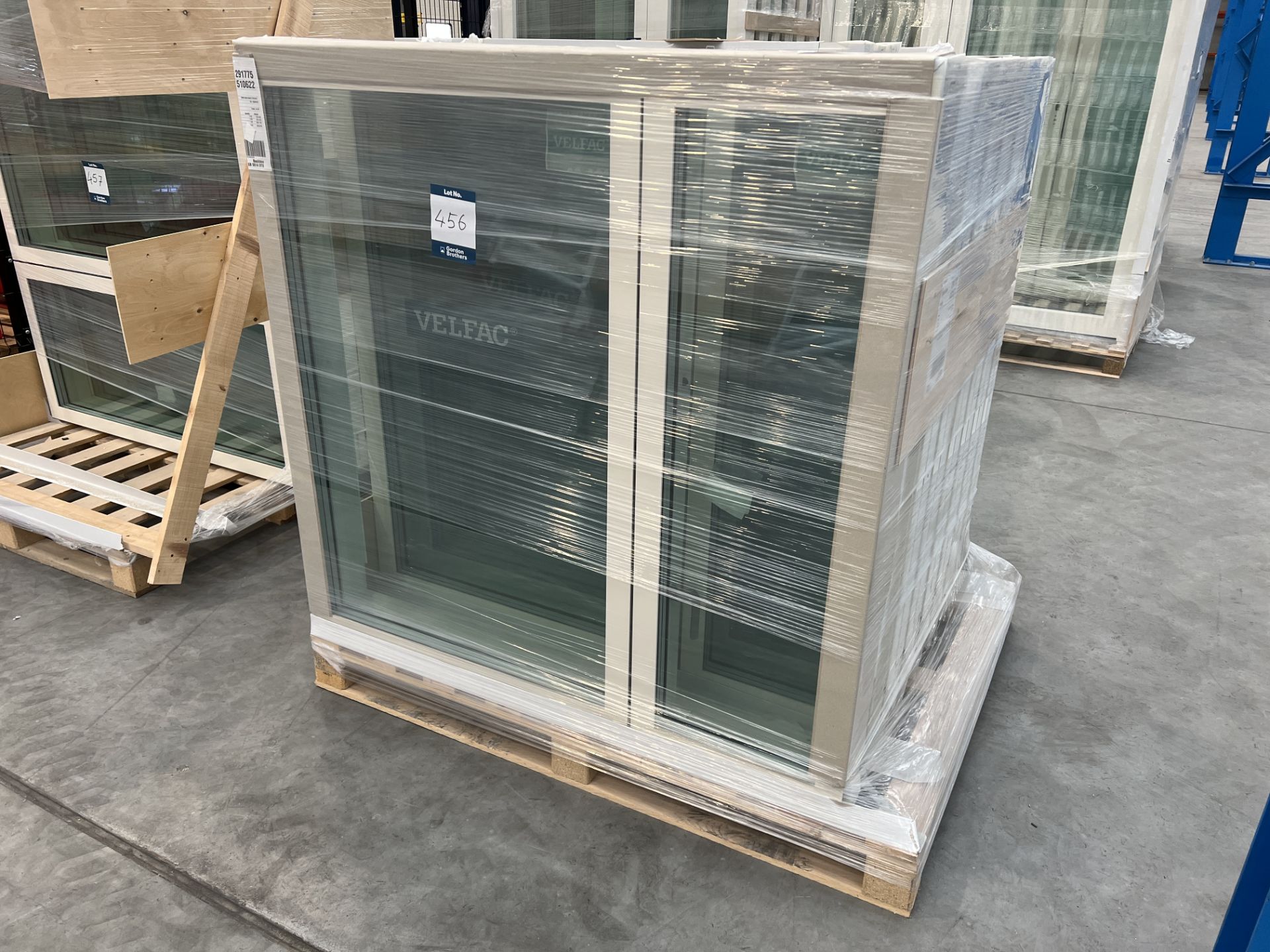 Qty 7 Velfac double glassed window units, size 1340mm (W) x 1297mm (H) as lotted (Unused)
