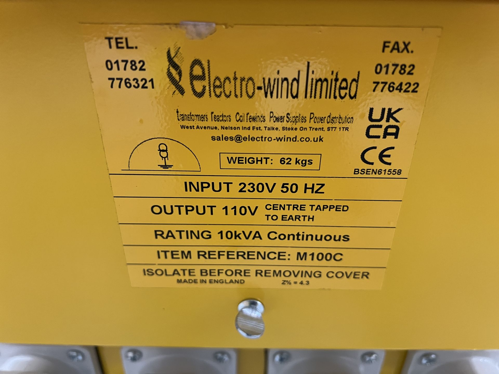 Electro-wind limited M100C power stepdown transformer (2022) (Unused), input voltage 240 volts, - Image 3 of 5