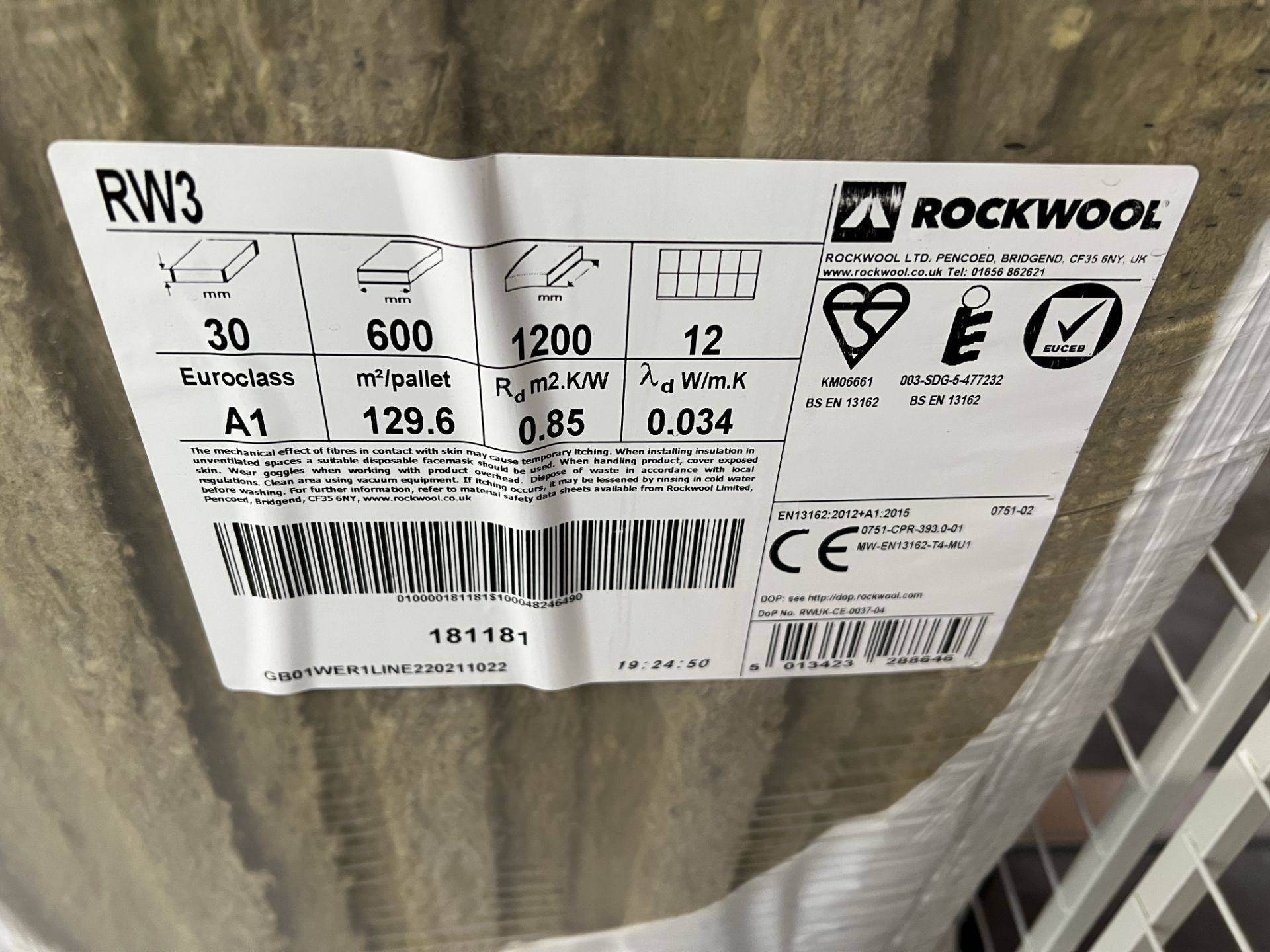 Rockwool RW3 30mm x 600mm x 1200 x 12 A1 non combustible insulation slabs per pack, Qty 12 packs ( - Image 2 of 4