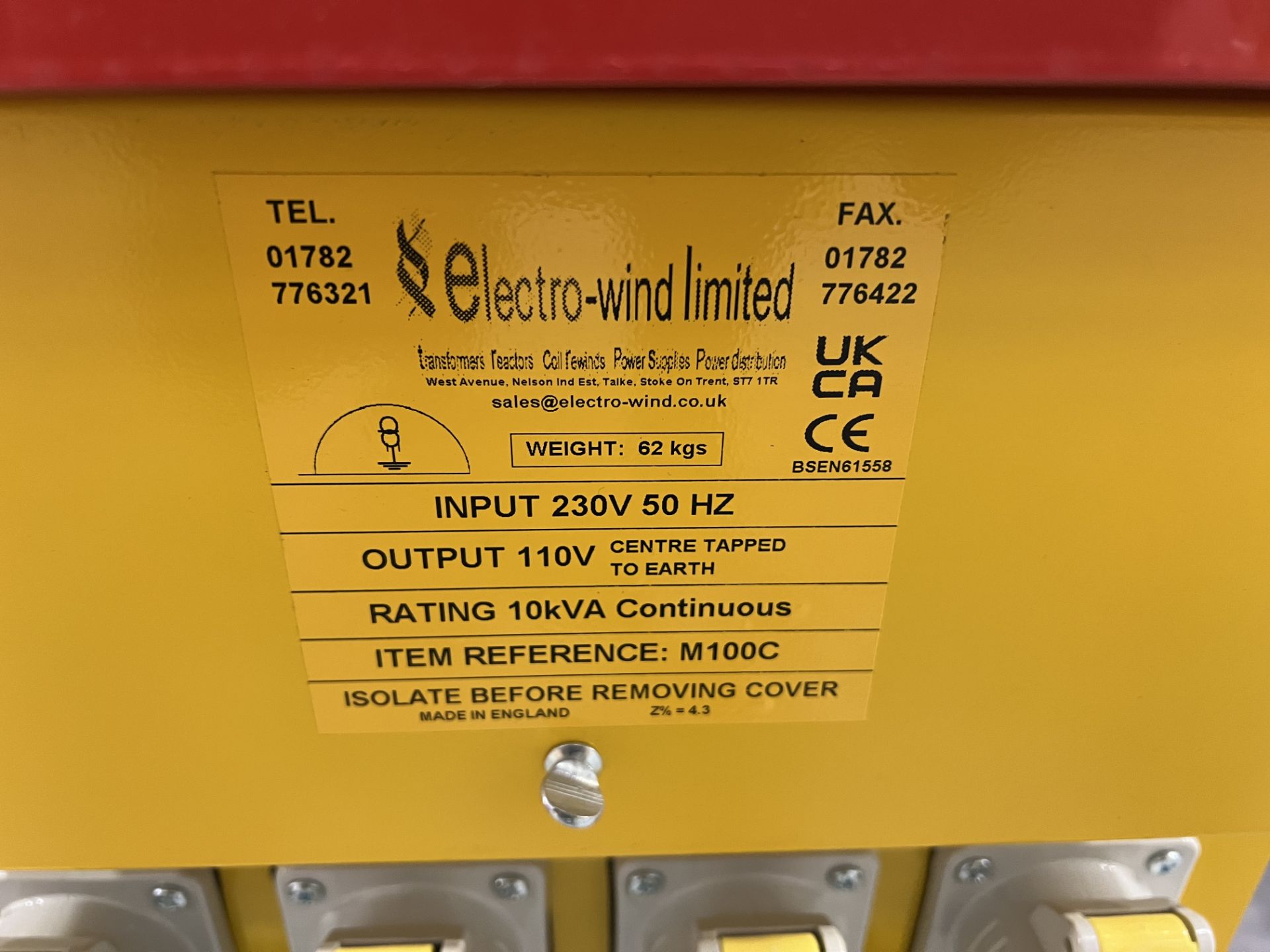 Electro-wind limited M100C power stepdown transformer (2022) (Unused), input voltage 240 volts, - Image 3 of 6