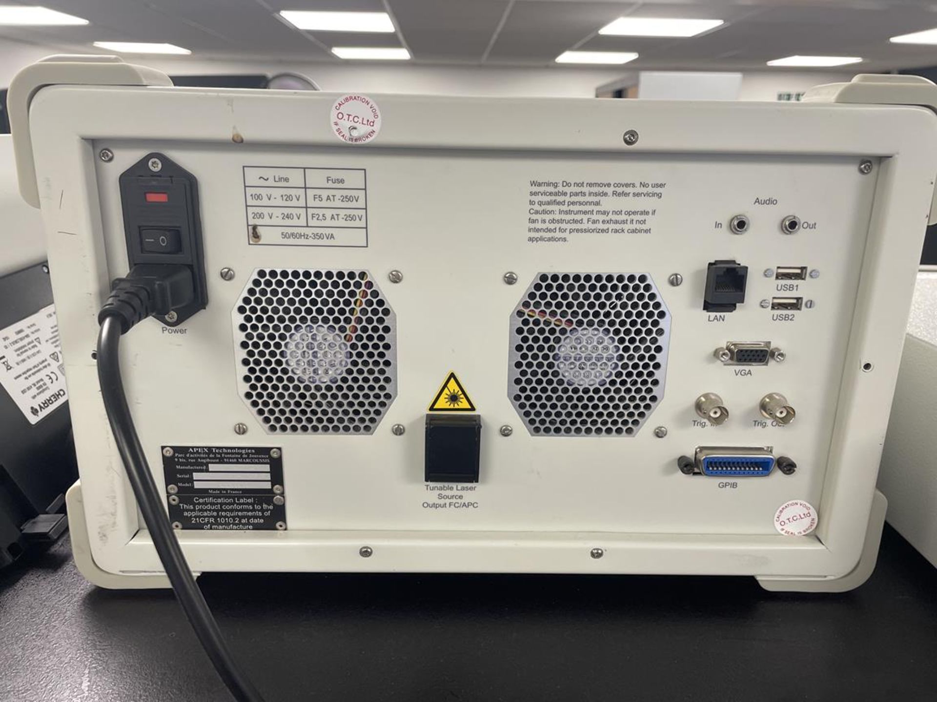 2012 Apex AP2050A Oprical Spectrum Analyzer S/No. 12-250-A-000565 (GB REF#19) - Image 2 of 3