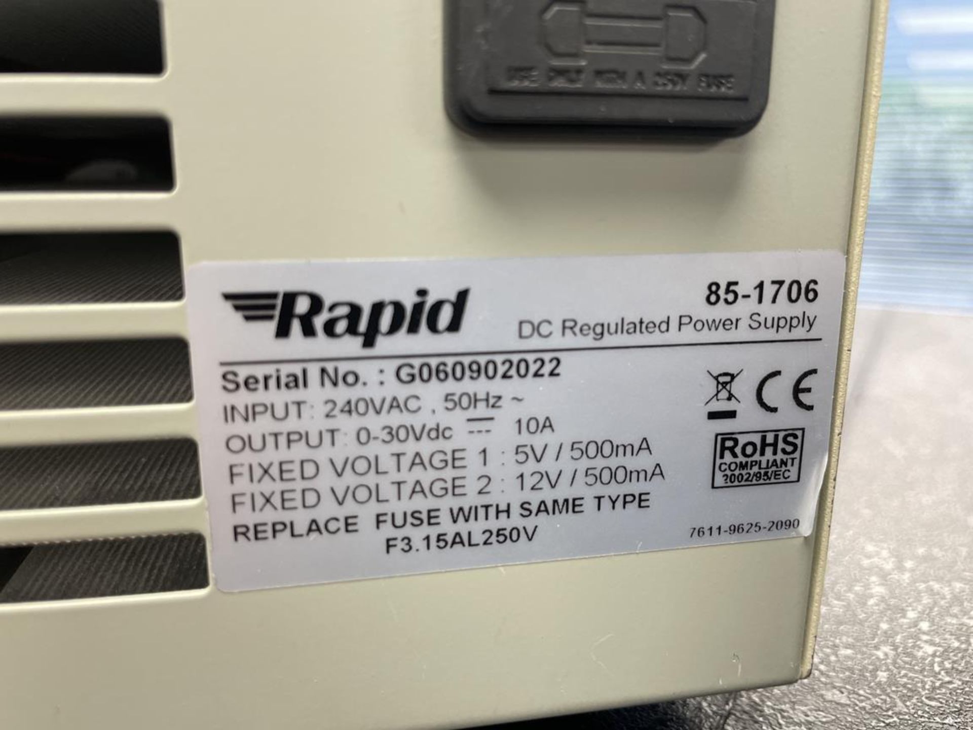 Rapid 85-1706 DC Regulated Power Display - 500mA Max S/No. G060902022 (GB REF#26) - Image 2 of 2