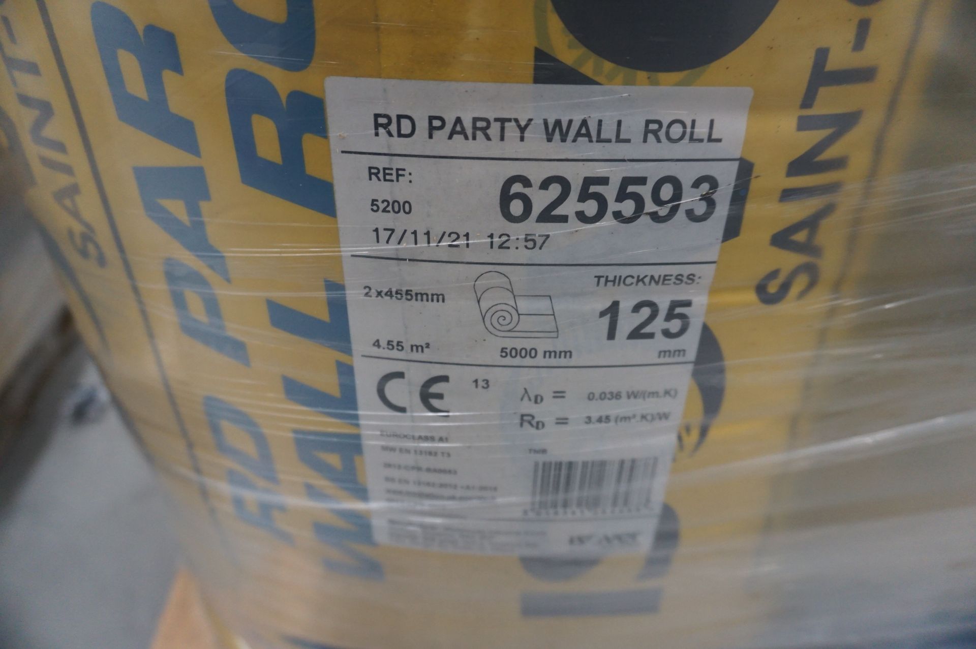 24x (no.) rolls Isover Saint Gobain, RD party wall acoustic insulation, 2x 455mm x 5000mm x 125mm ( - Image 2 of 3