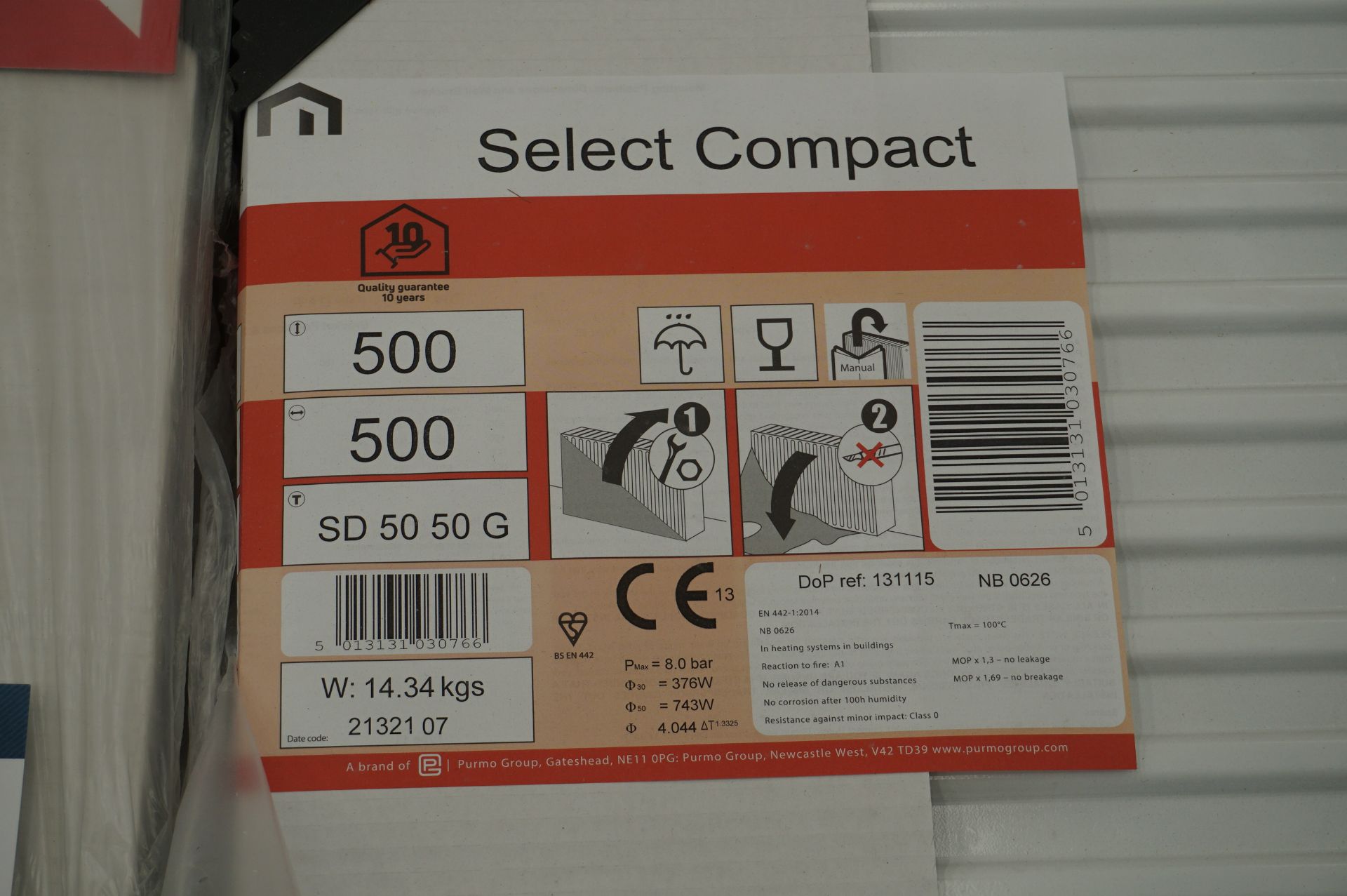 6x (no.) Myson, Select compact Type 22 500 x 500mm Type SD50 50G white radiators - Image 3 of 4