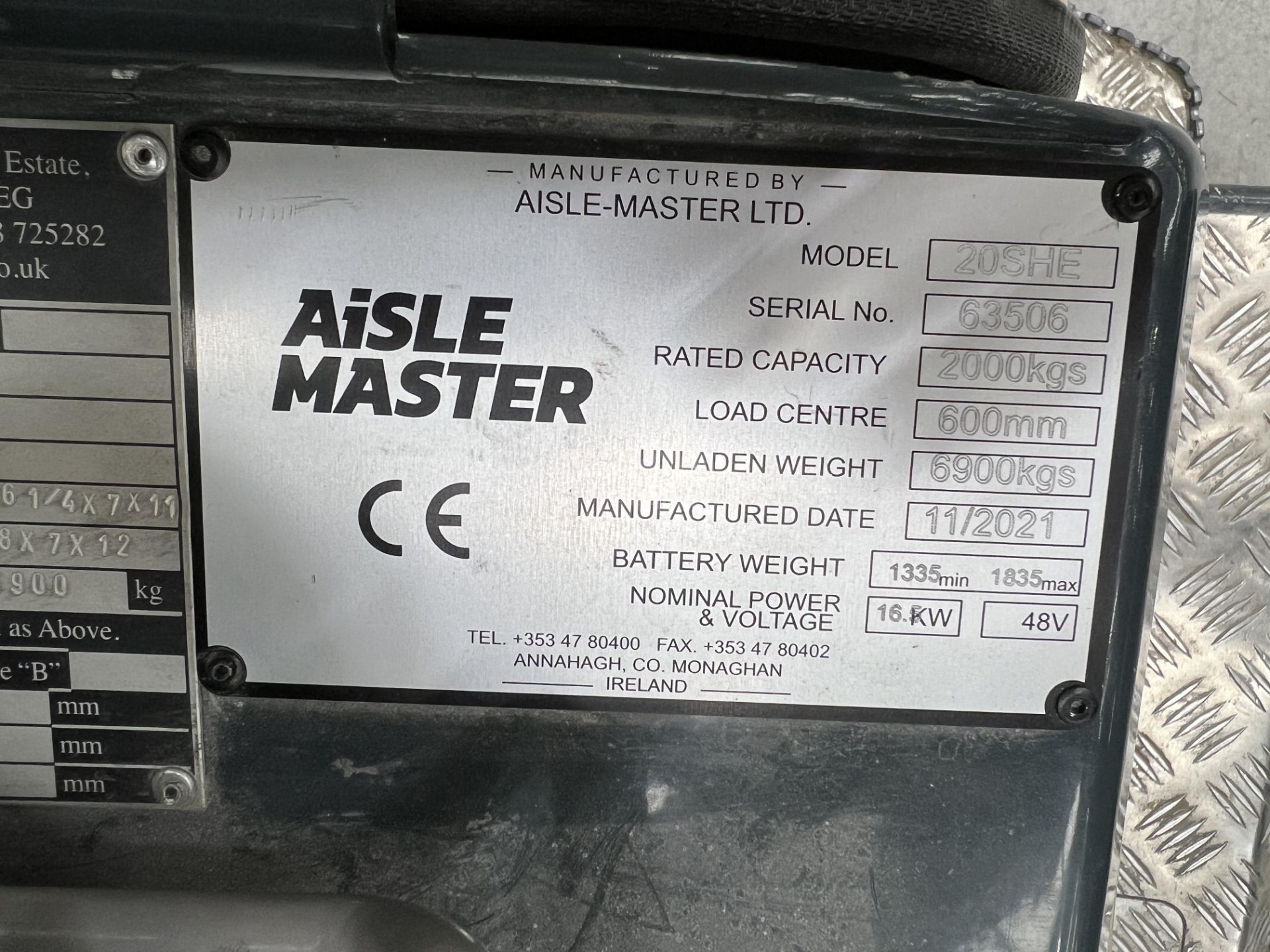 Aislemaster 20SHE narrow aisle articulating forklift truck, S/No. 63506 (2021), hours: 94.6, maximum - Image 18 of 20