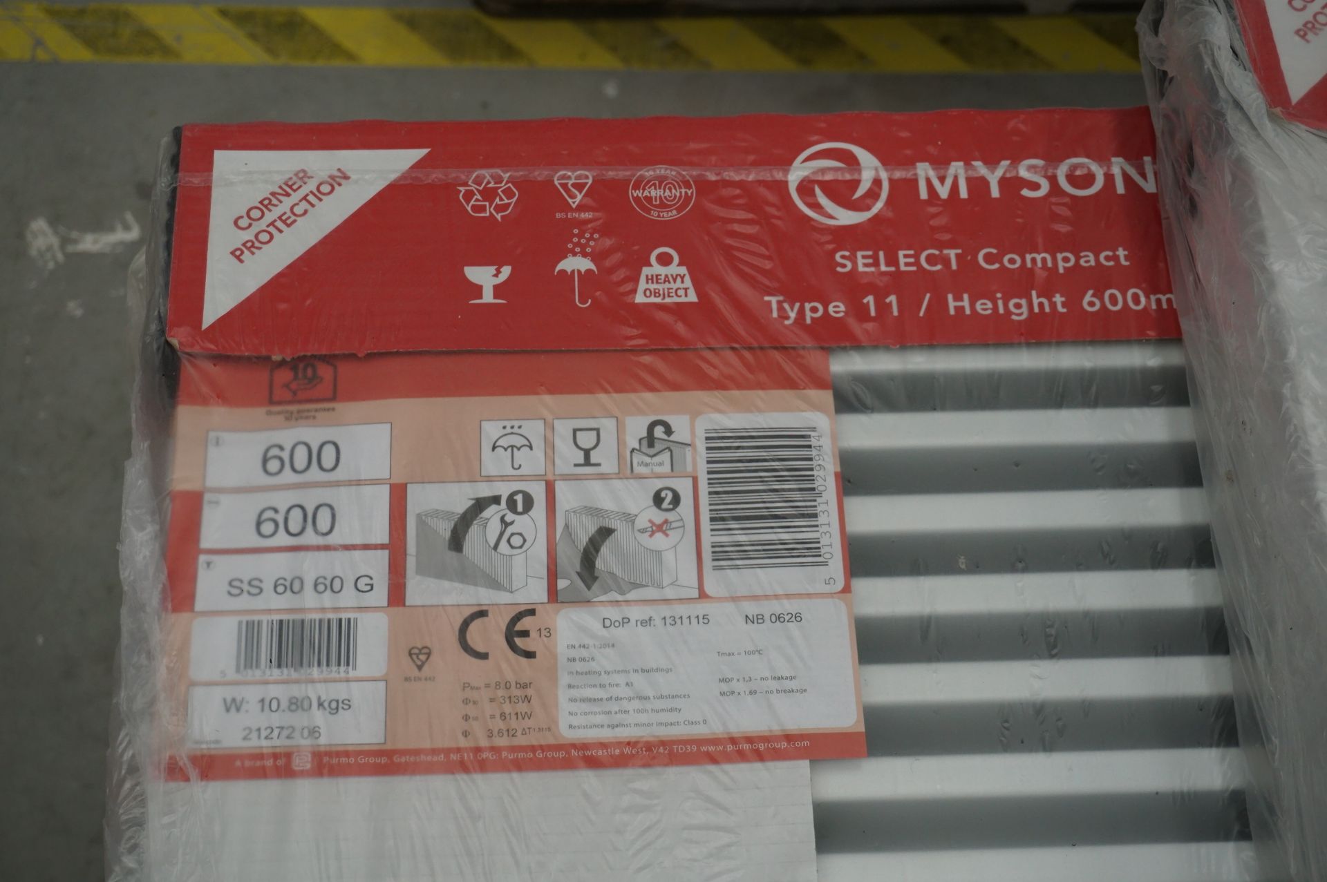11x (no.) Myson, Select compact SS60 60G Type 11, 600 x 600mm white radiators - Image 3 of 4