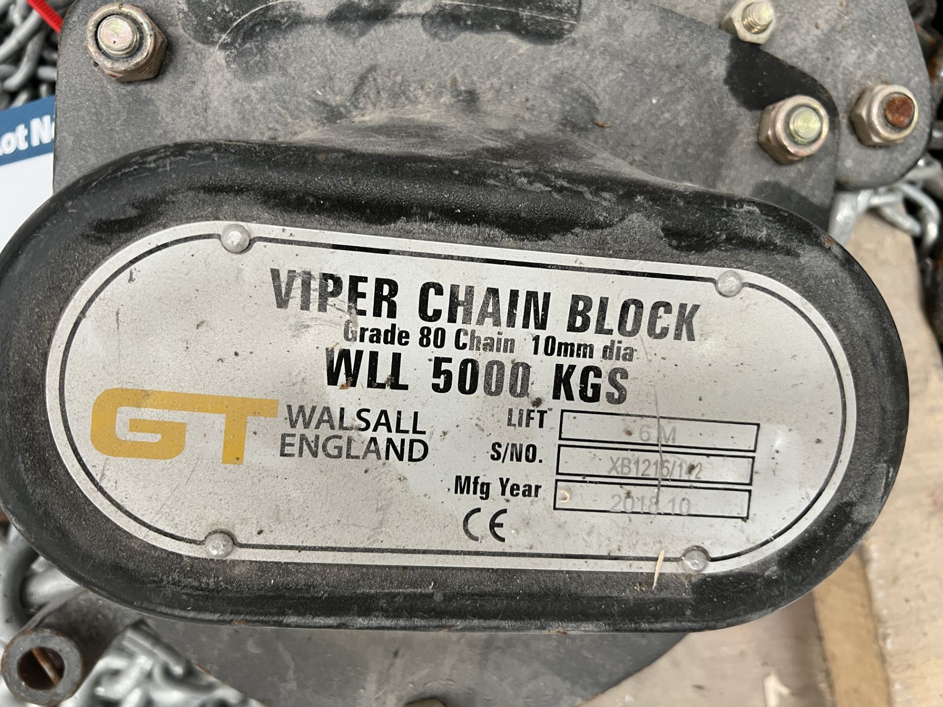 Walsall, GT Viper 5000kg capacity manual chain block, max. lift height 6m, Serial No. XB841/142 ( - Image 2 of 3