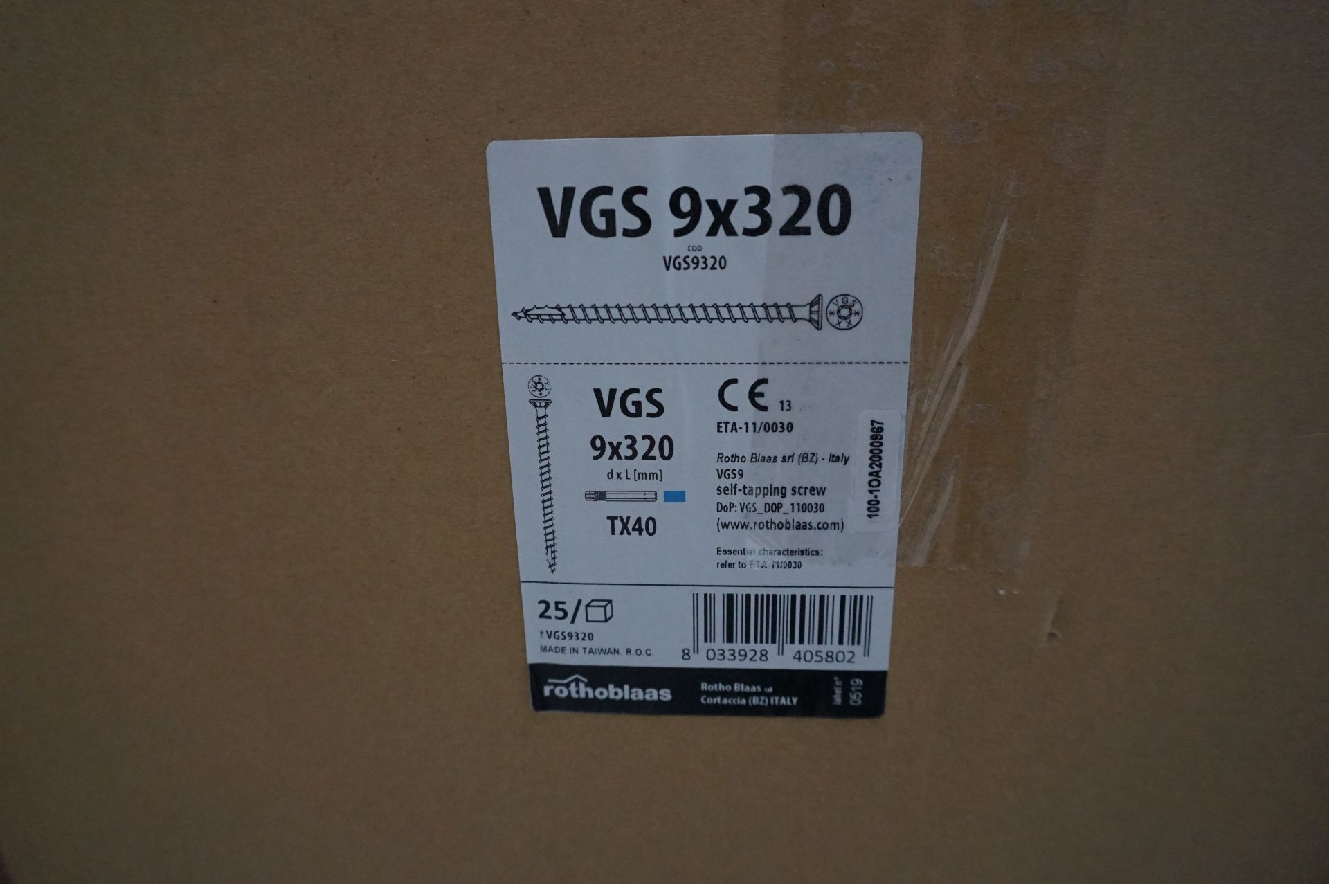 1x (no.) pallet box of Rothoblaas screws VGS 9 x 320mm qty 3200 self tapping wood screws - Image 2 of 3