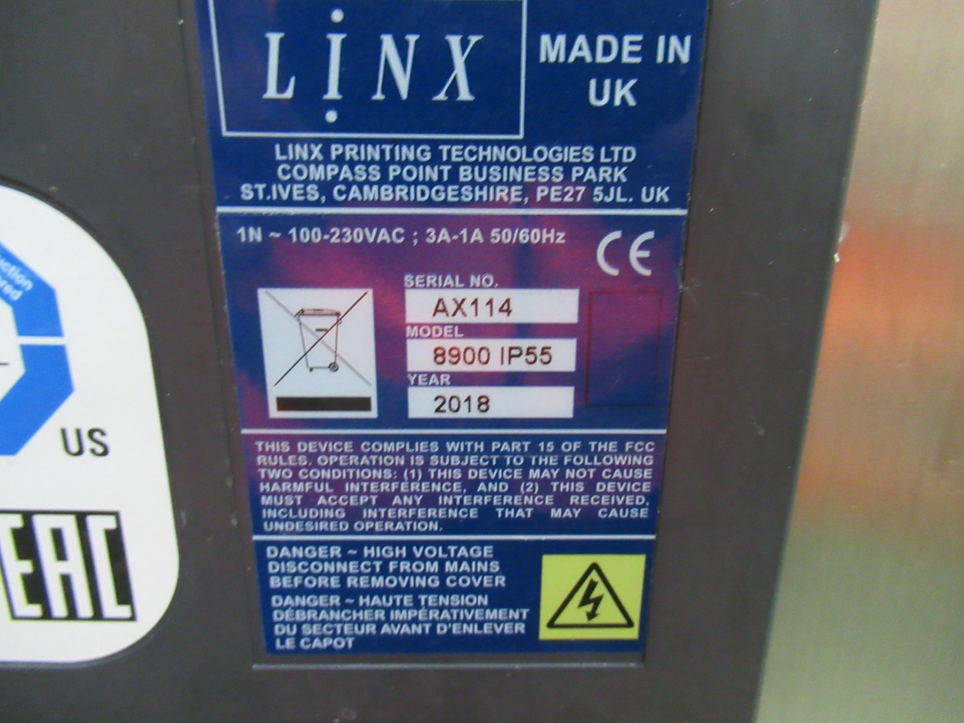 Linx 8900 IP55 inkjet coder. Serial no: AX114 (2018) mounted on mobile base (Part of All Inclusive - Bild 7 aus 8