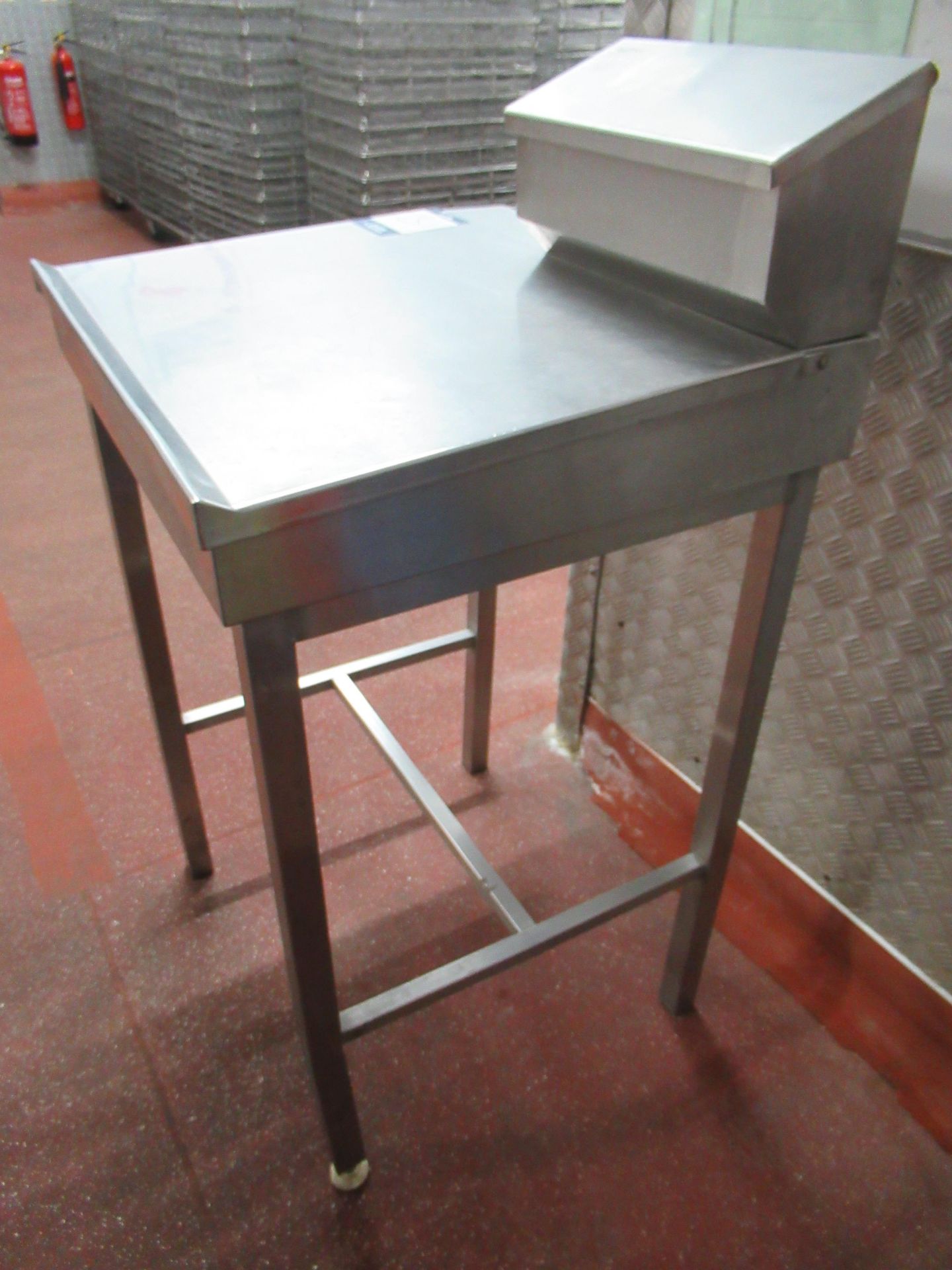 Stainless steel desk with lift up 700 x 640mm top and 1000mm height to top