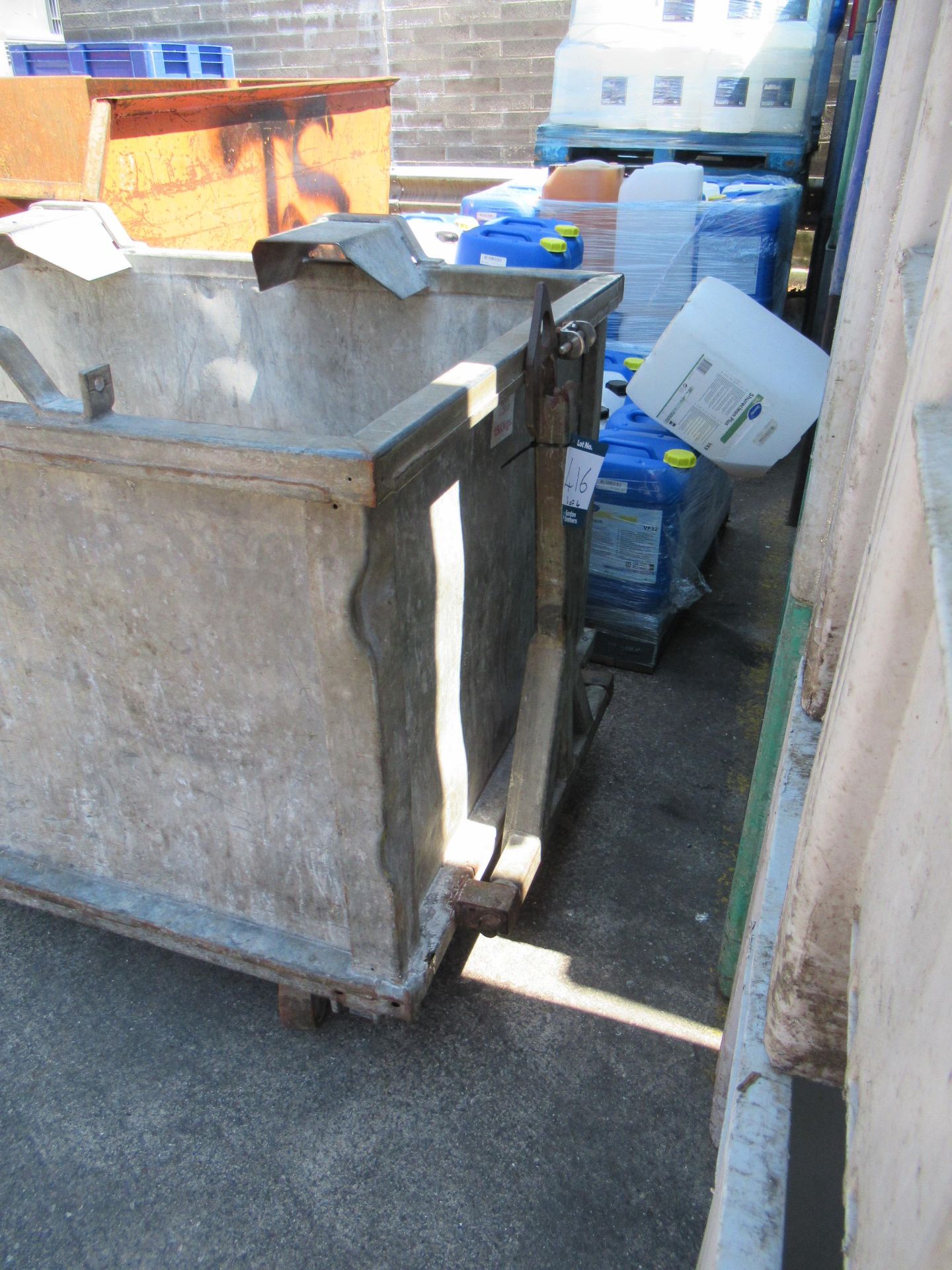 4 Galvanised mobile four wheel waste bins, 1600 x 950 x 750mm high with fold down draw bar - Image 5 of 9