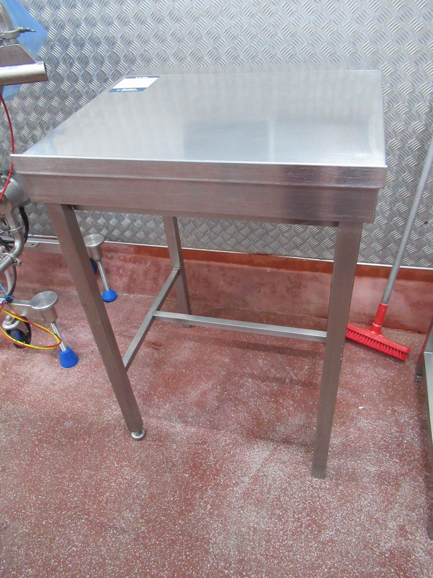 2 Stainless steel desks with lift up 700 x 640mm top, 1000mm height to top