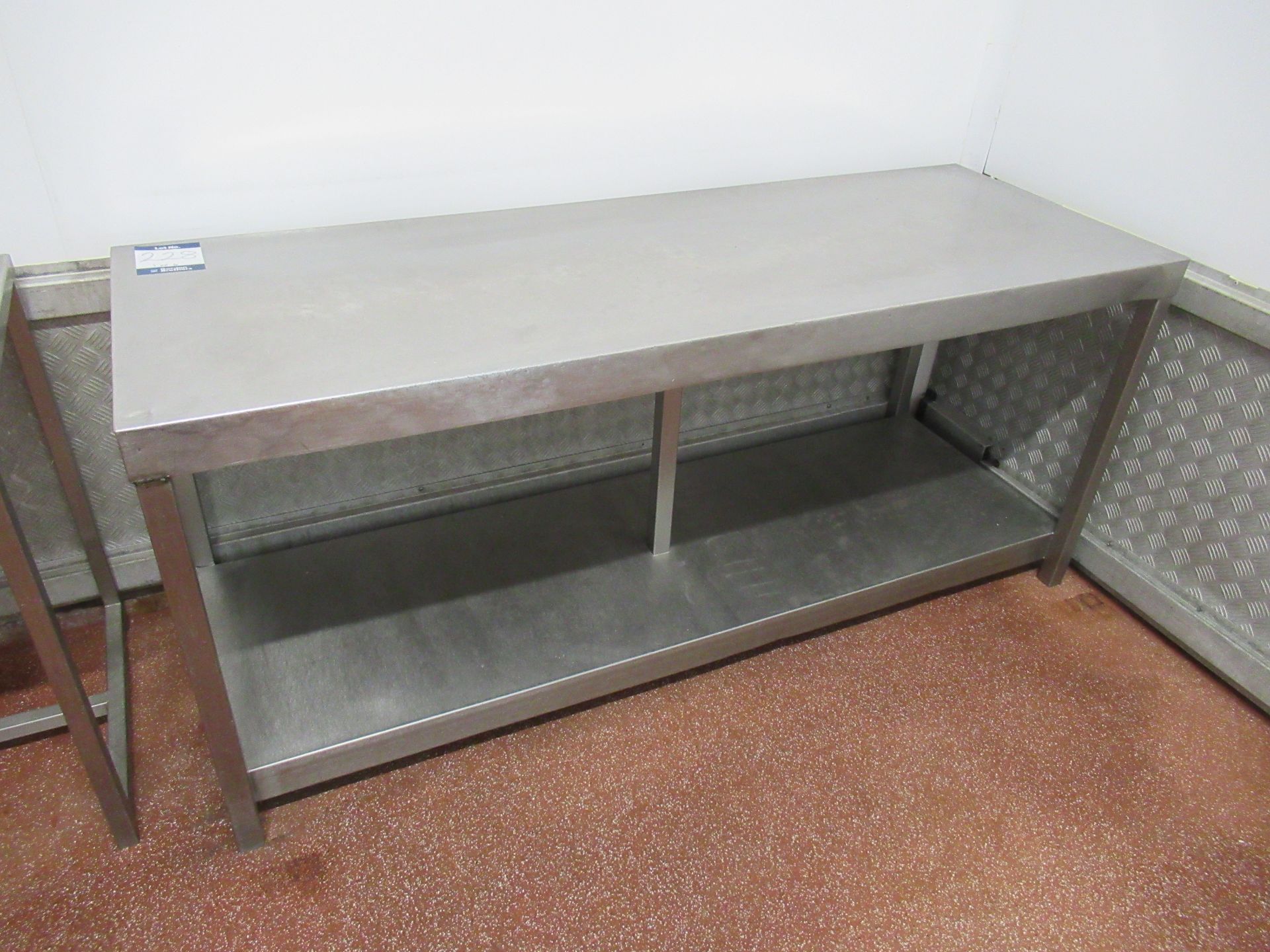 4 Stainless steel tables, one with 1800 x 600mm work surface and three with 1800 x 650mm work