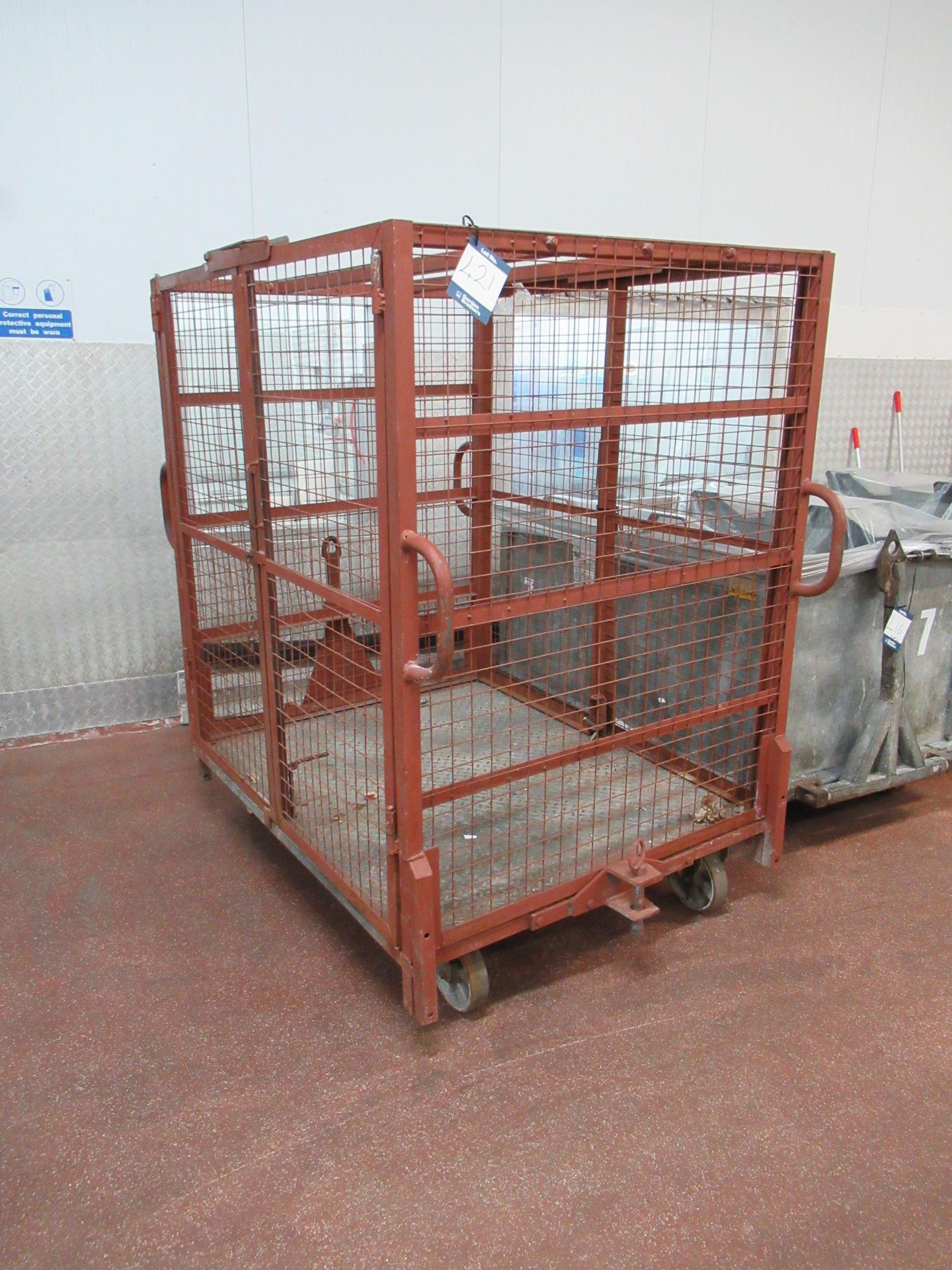 Barret mobile open top cage, galvanised steel 1200mm wide x 1500mm long x 1500mm high with draw bar