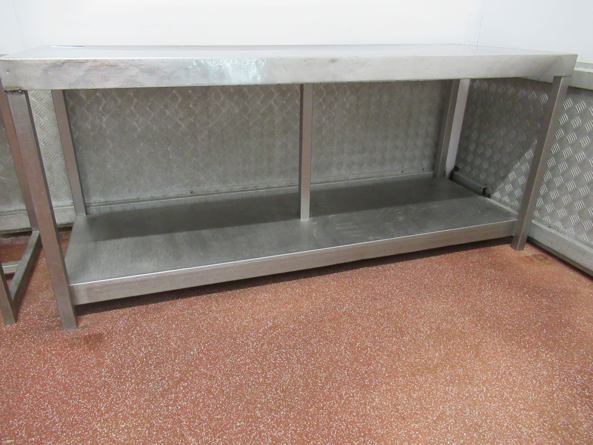 4 Stainless steel tables, one with 1800 x 600mm work surface and three with 1800 x 650mm work - Image 2 of 8