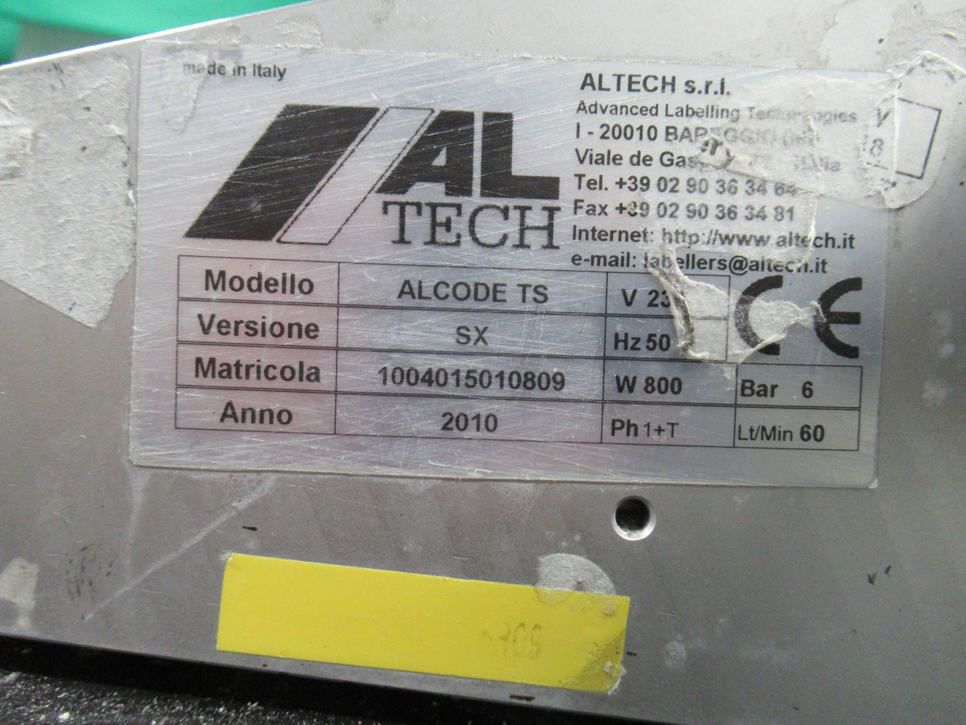 Altech Alcode TS SX label applicator. Serial no: 1004015010809 (2010) with Sato S8412RD label - Image 7 of 10