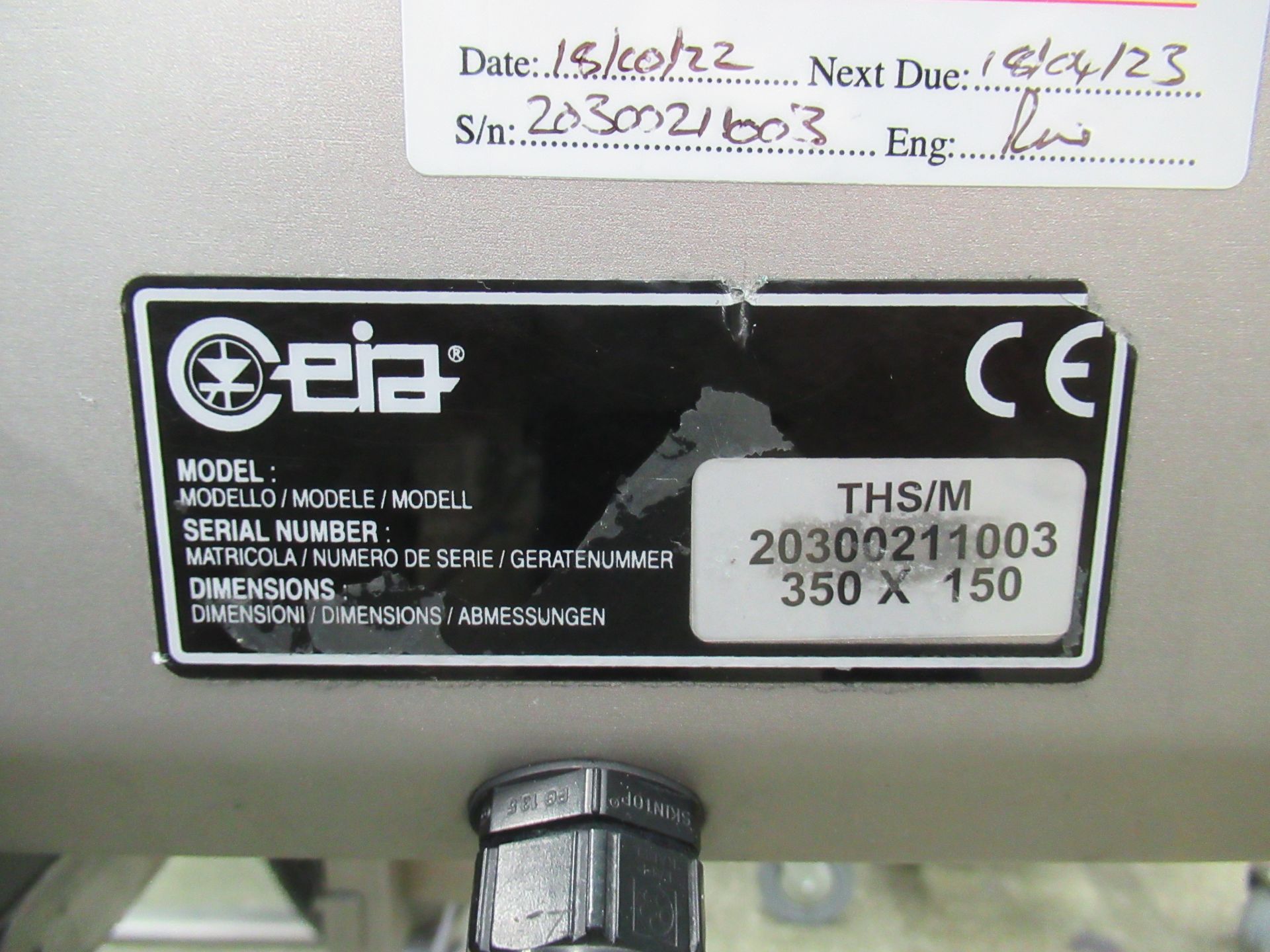 Ceia THS/M through feed metal detector. Serial no: 20300211003, 350 x 150mm aperture, mounted on 1. - Image 6 of 7