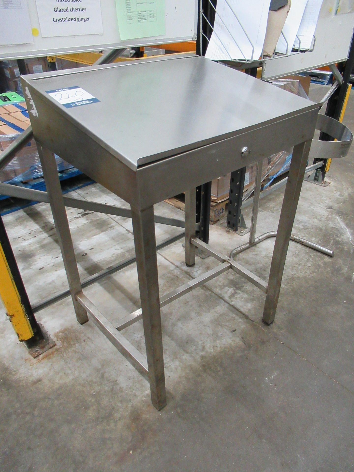 2 Stainless steel desks with lift up 700 x 640mm top, 1000mm height to top - Image 4 of 7