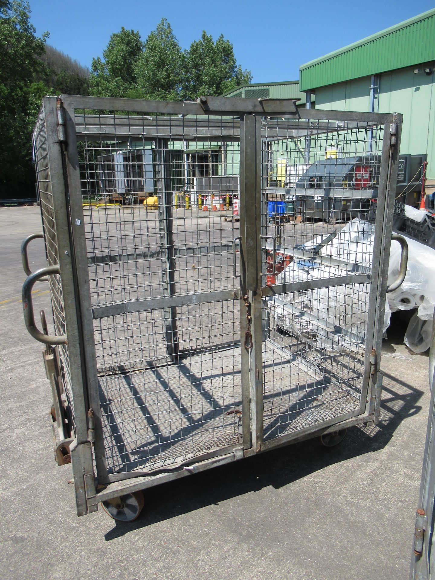 2 Barret mobile open top cages, galvanised steel 1200mm wide x 1500mm long x 1500mm high with draw - Image 7 of 12
