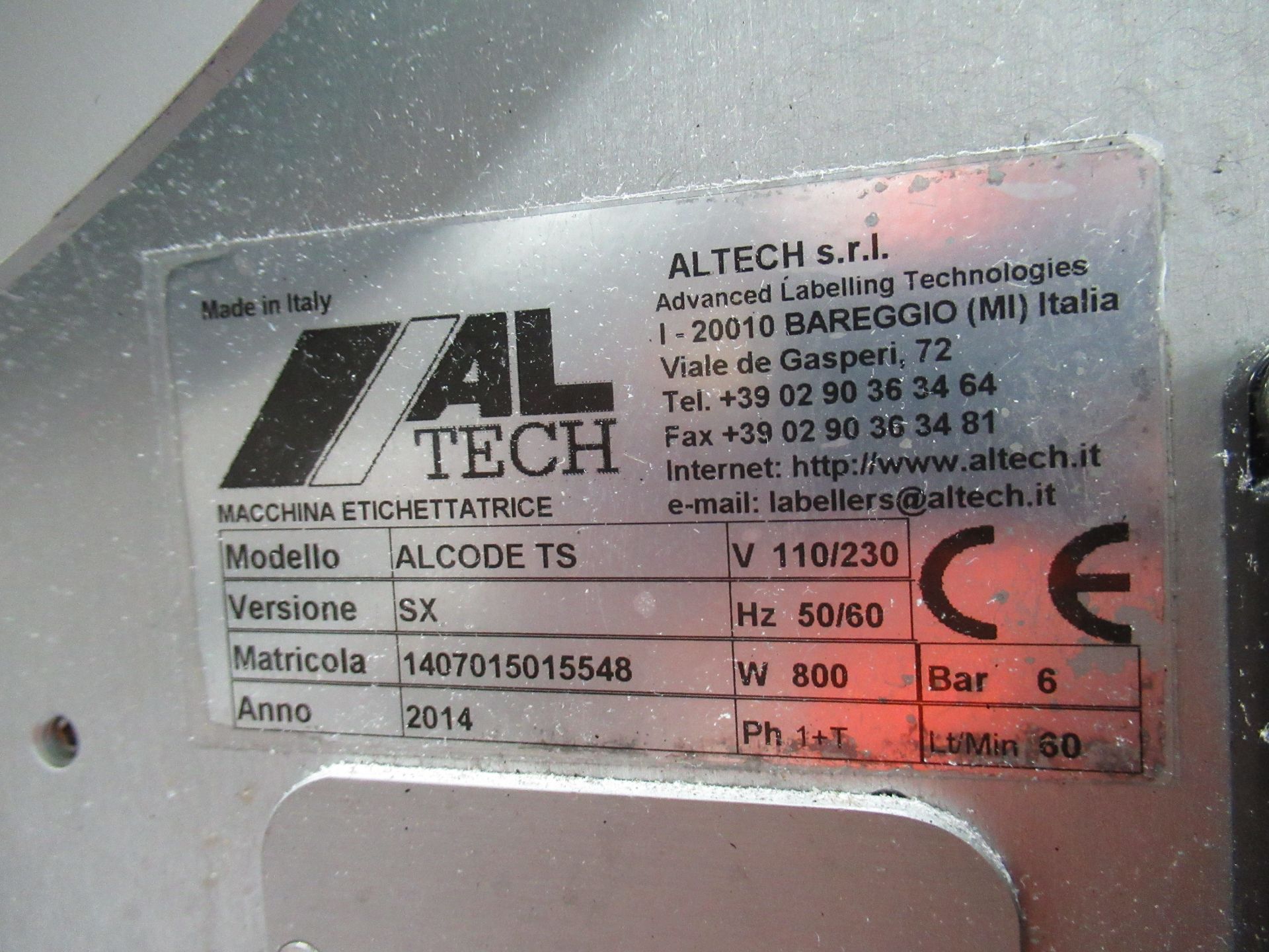 Altech Alcode TS SX label applicator. Serial no: 1407015015548 (2014) with Sato S8412RD barcode - Bild 8 aus 11