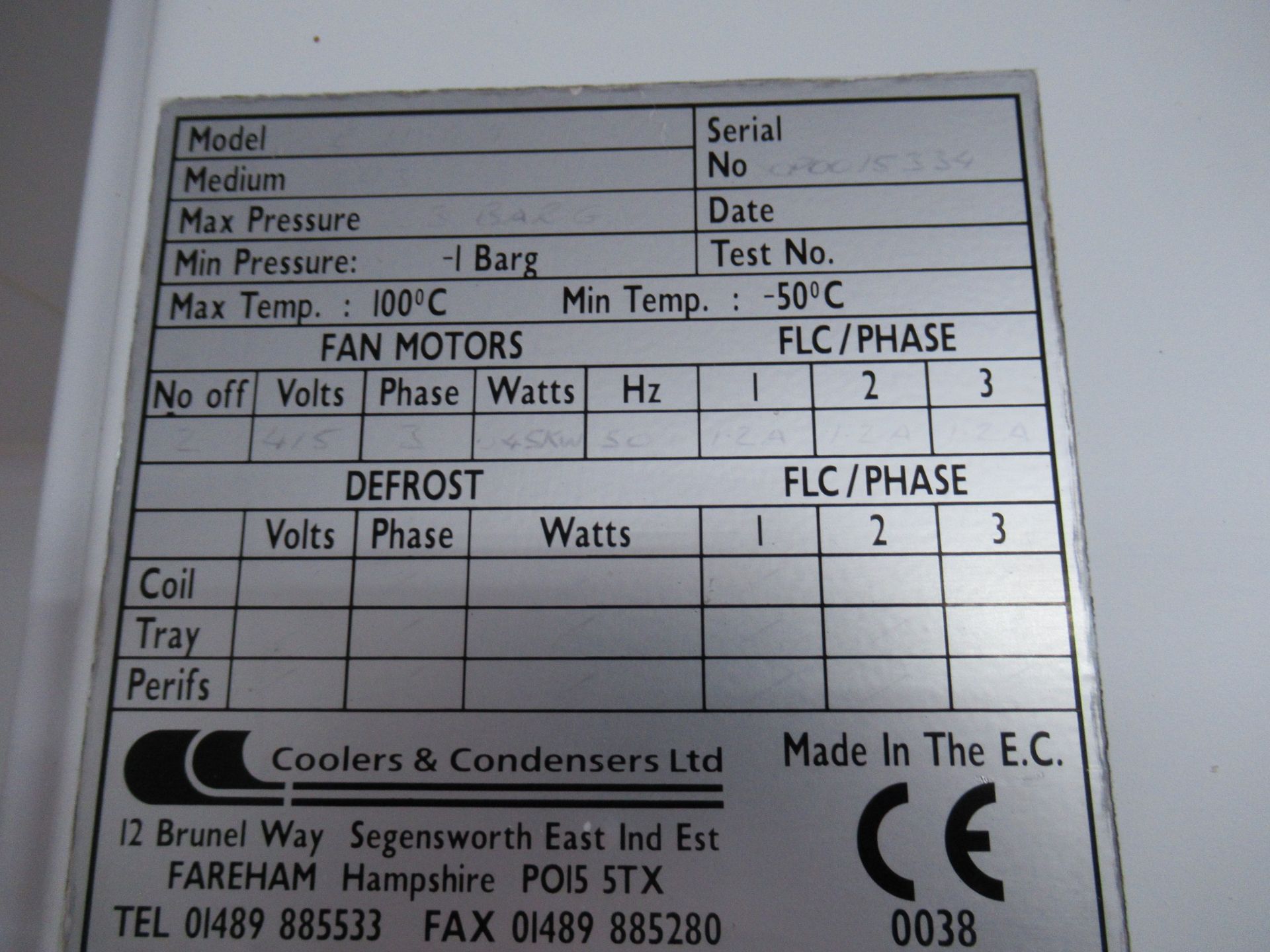 Coolers and Condensers E11-64 cooling evaporator Serial no: S0P0015334, 2 fan (refrigerant used - Image 2 of 4