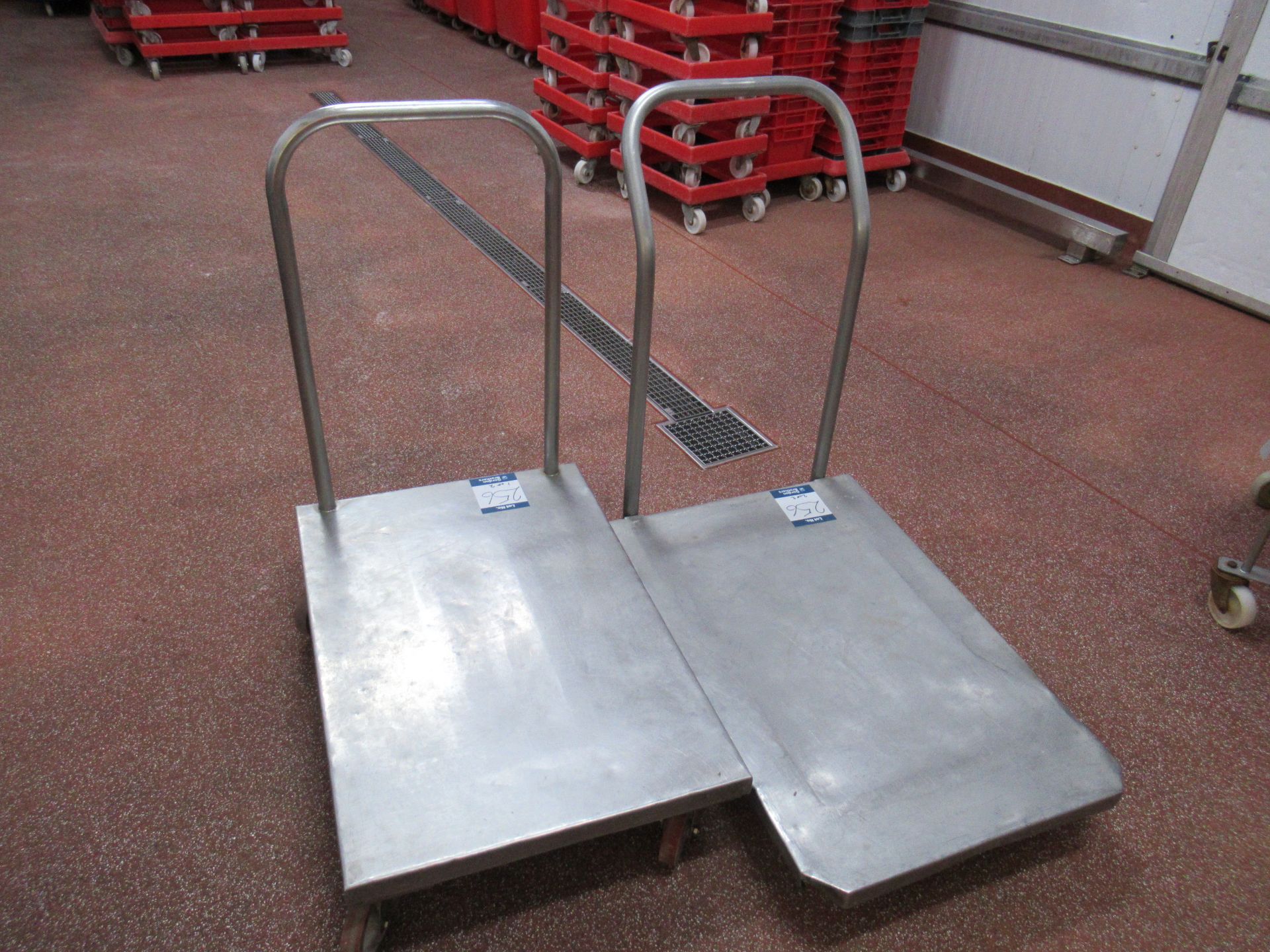 2 Stainless steel platform trollies with 600 x 900mm platforms