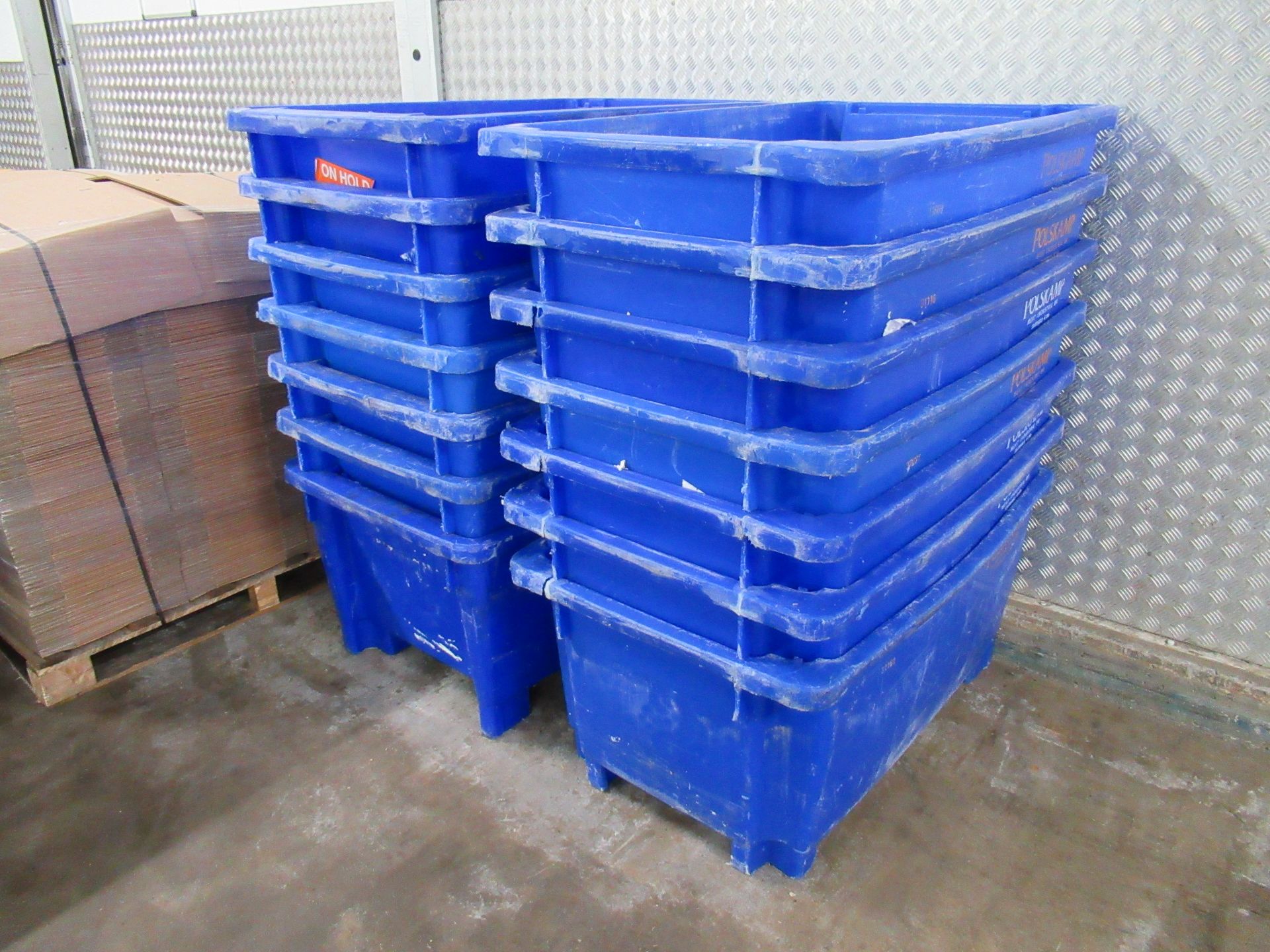 14 Blue plastic staking bins