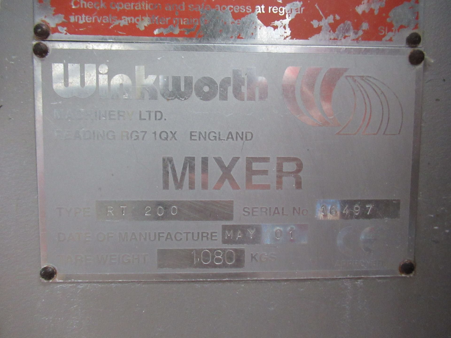 Winkworth RT200 stainless steel mixer Serial no: 16497 (2001) tare weight 1080kg, with fixed Base - Image 7 of 14