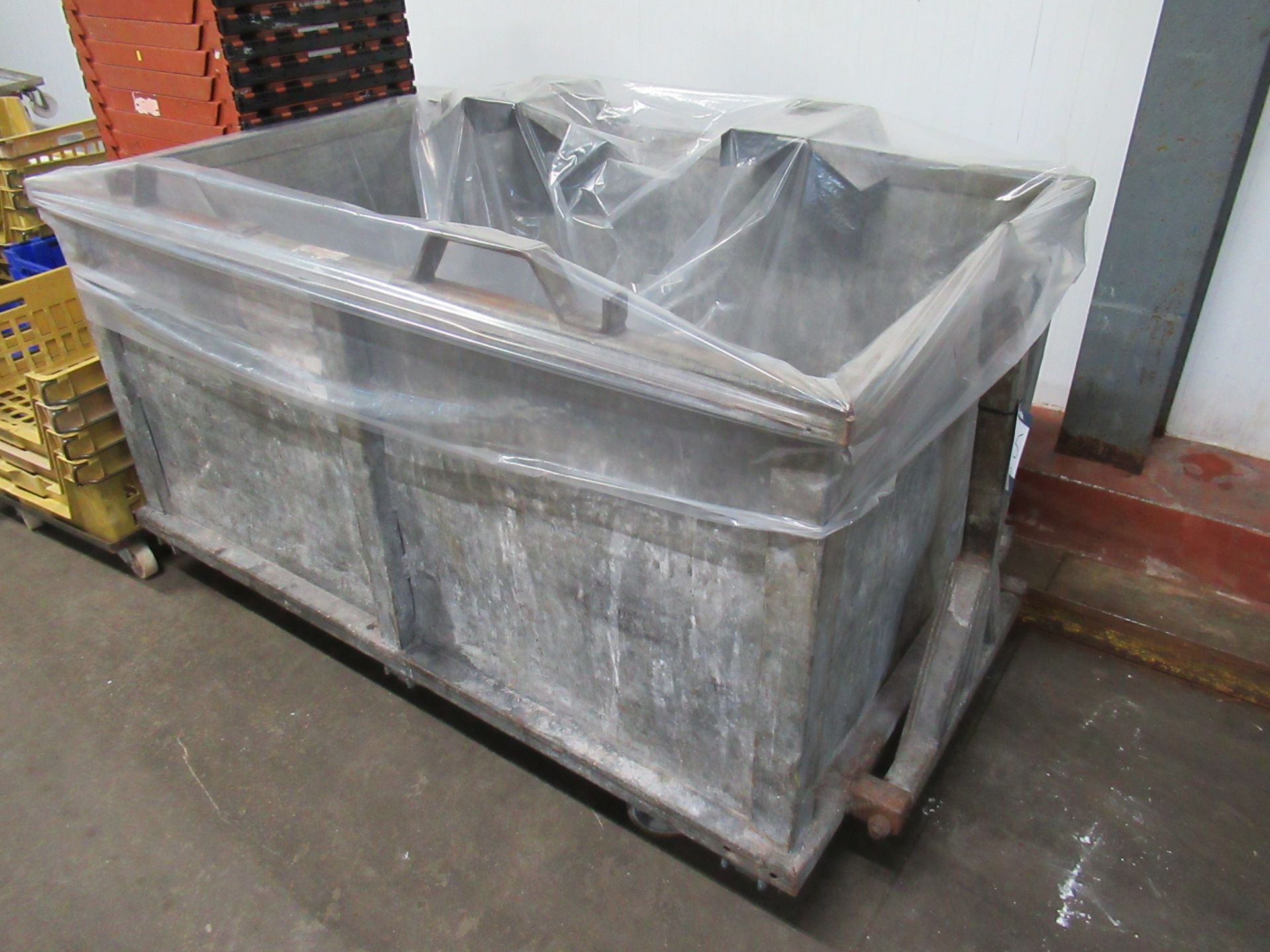 3 Galvanised mobile four wheel waste bins, 1600 x 950 x 750mm high with fold down draw bar - Image 4 of 7