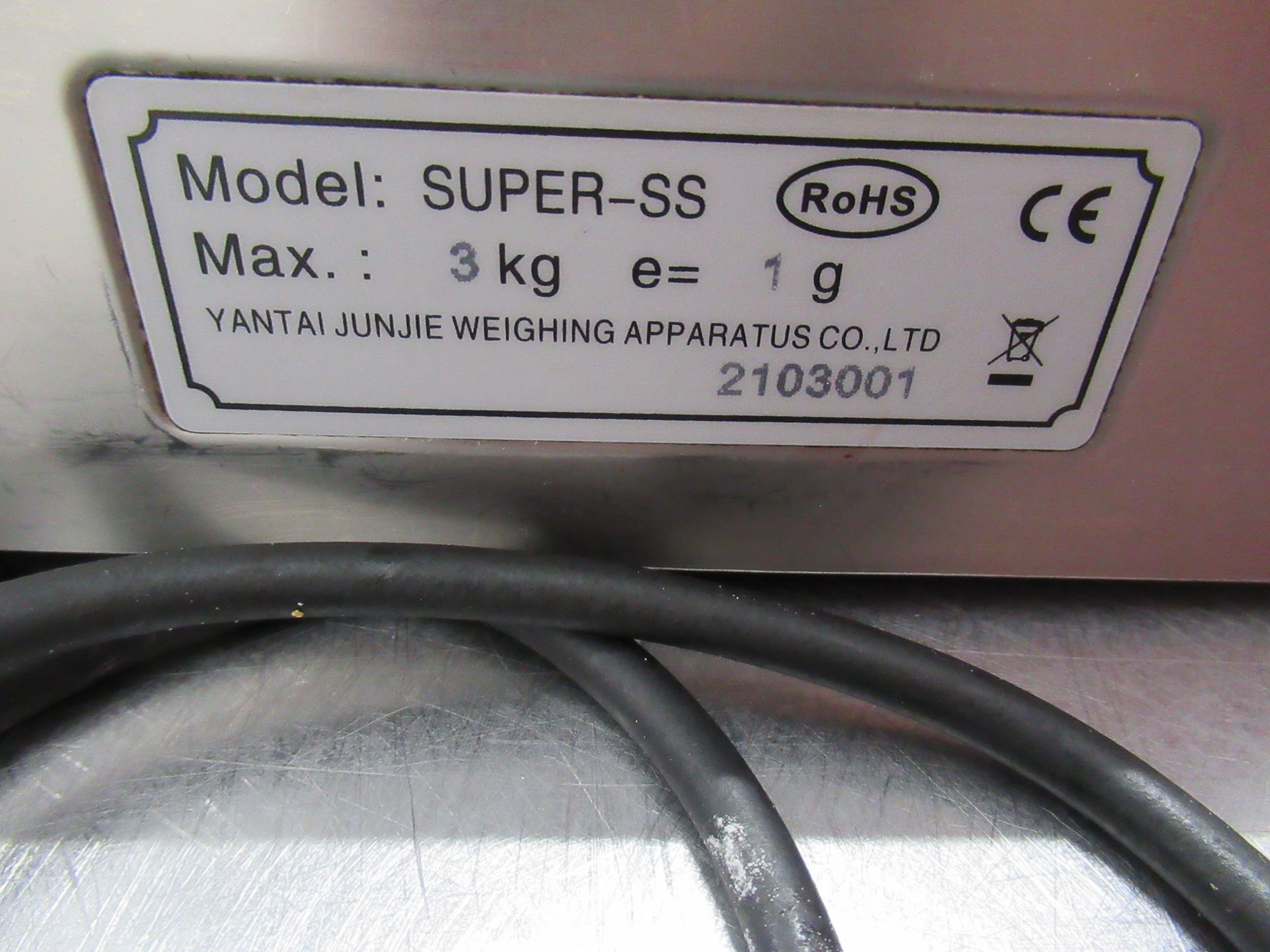 Super-SS New5 digital weigh scale Serial no. 2103001, 3kg x 1.0g, platform dimensions 225mm x - Image 4 of 5